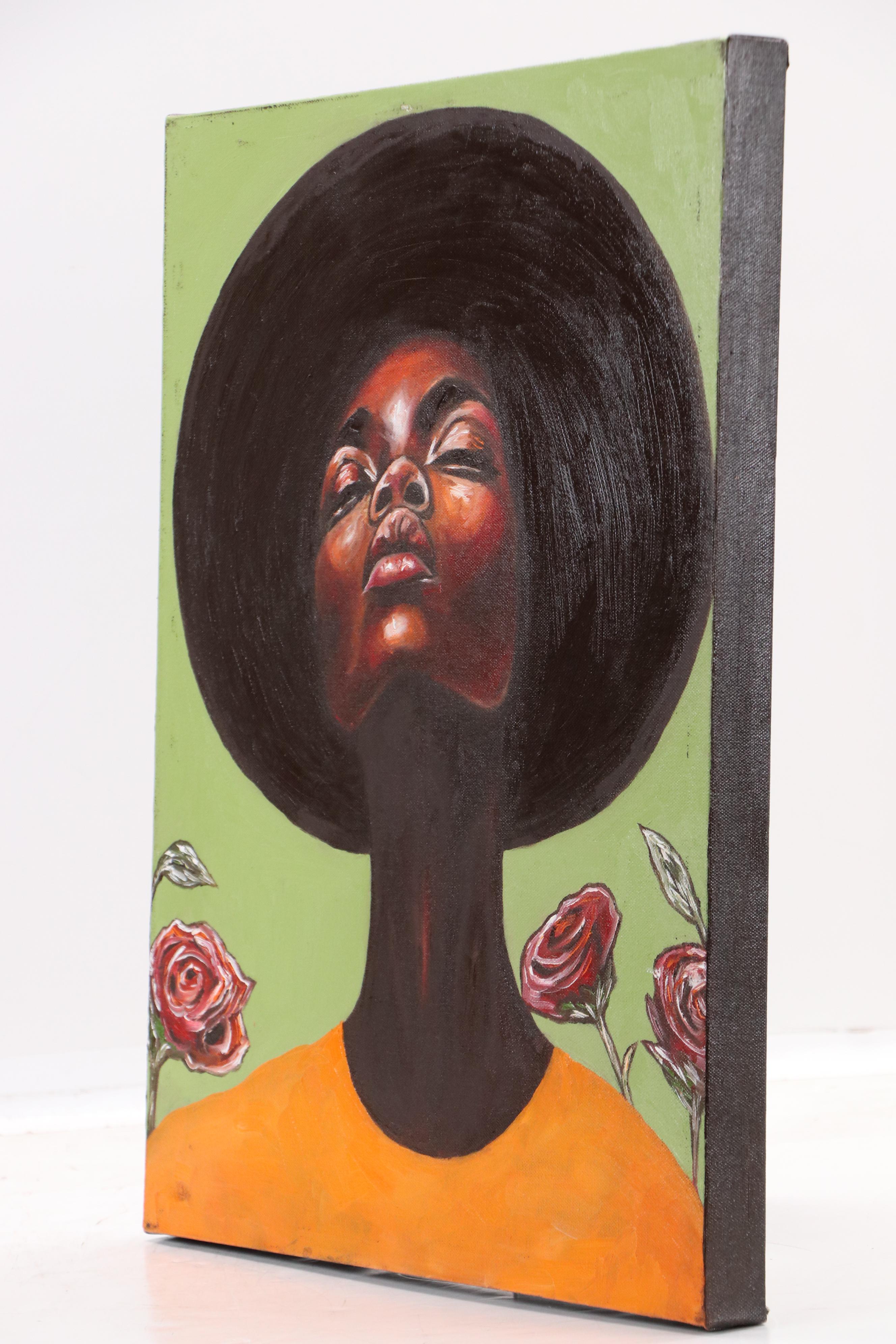 Oluwakemi Omowaire Oil Portrait of Woman Among Roses, 2025