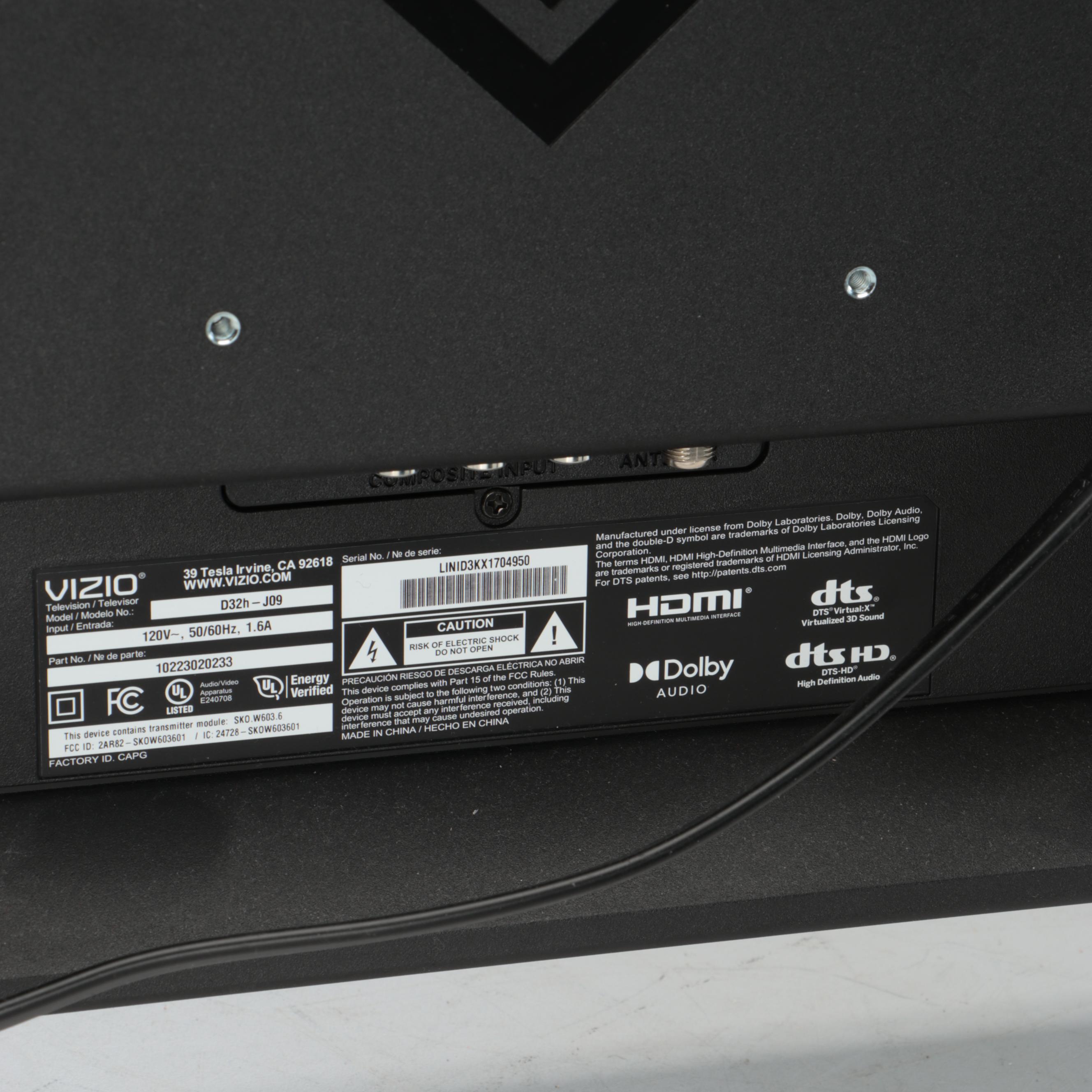 Vizio 32" Flatscreen Television with Stand and Remote