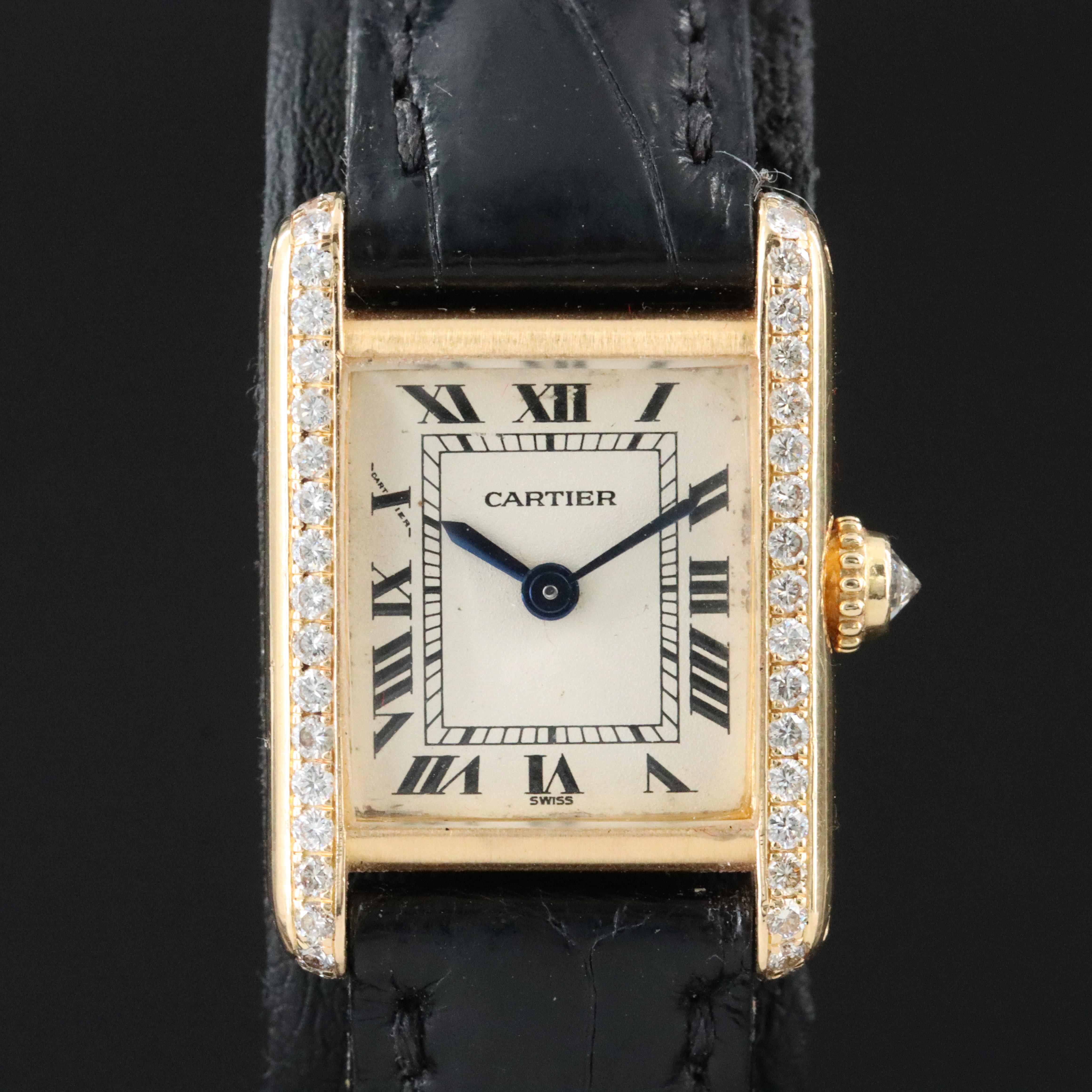 Cartier 18K Mini Tank Quartz Model 11410 Factory Diamond Watch
