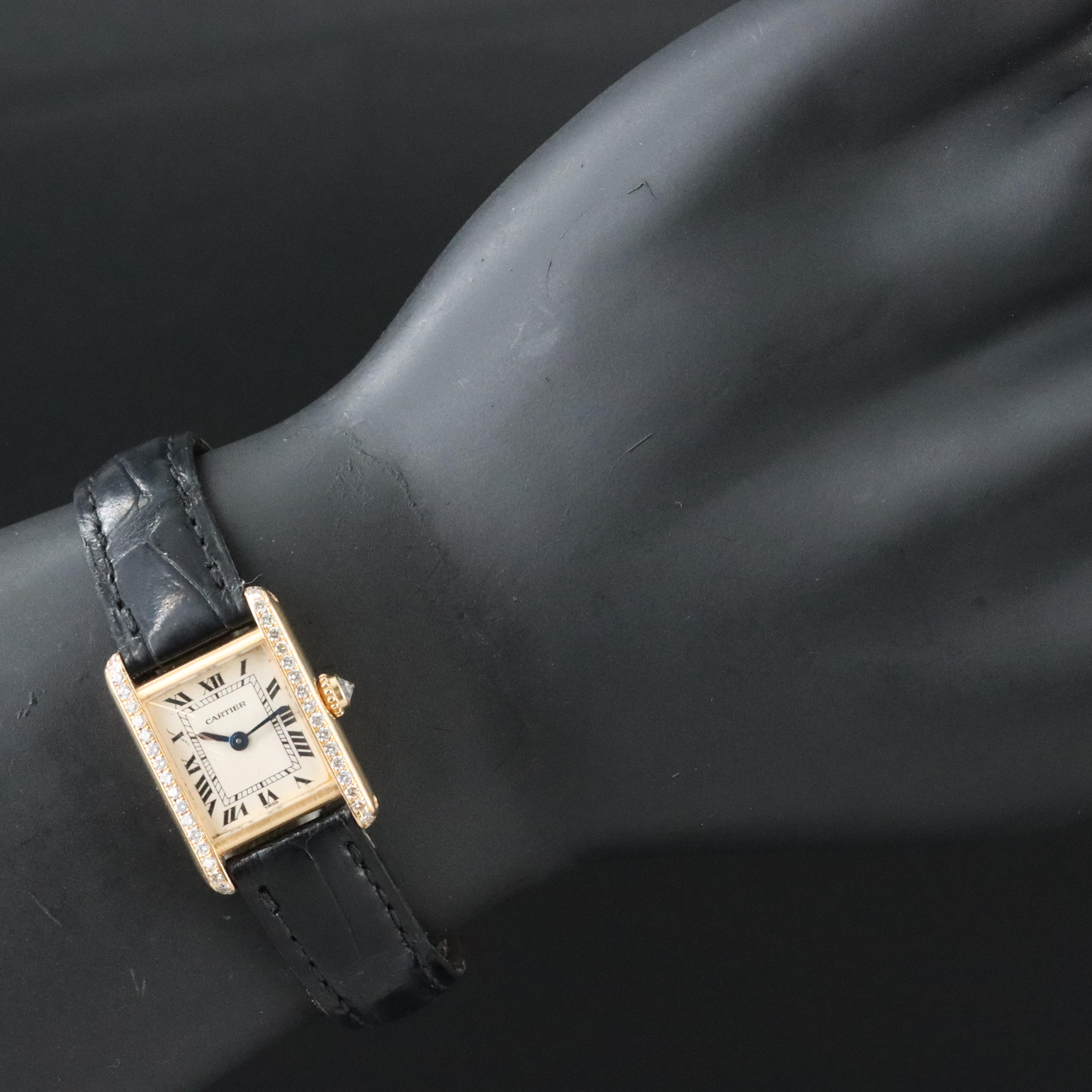 Cartier 18K Mini Tank Quartz Model 11410 Factory Diamond Watch