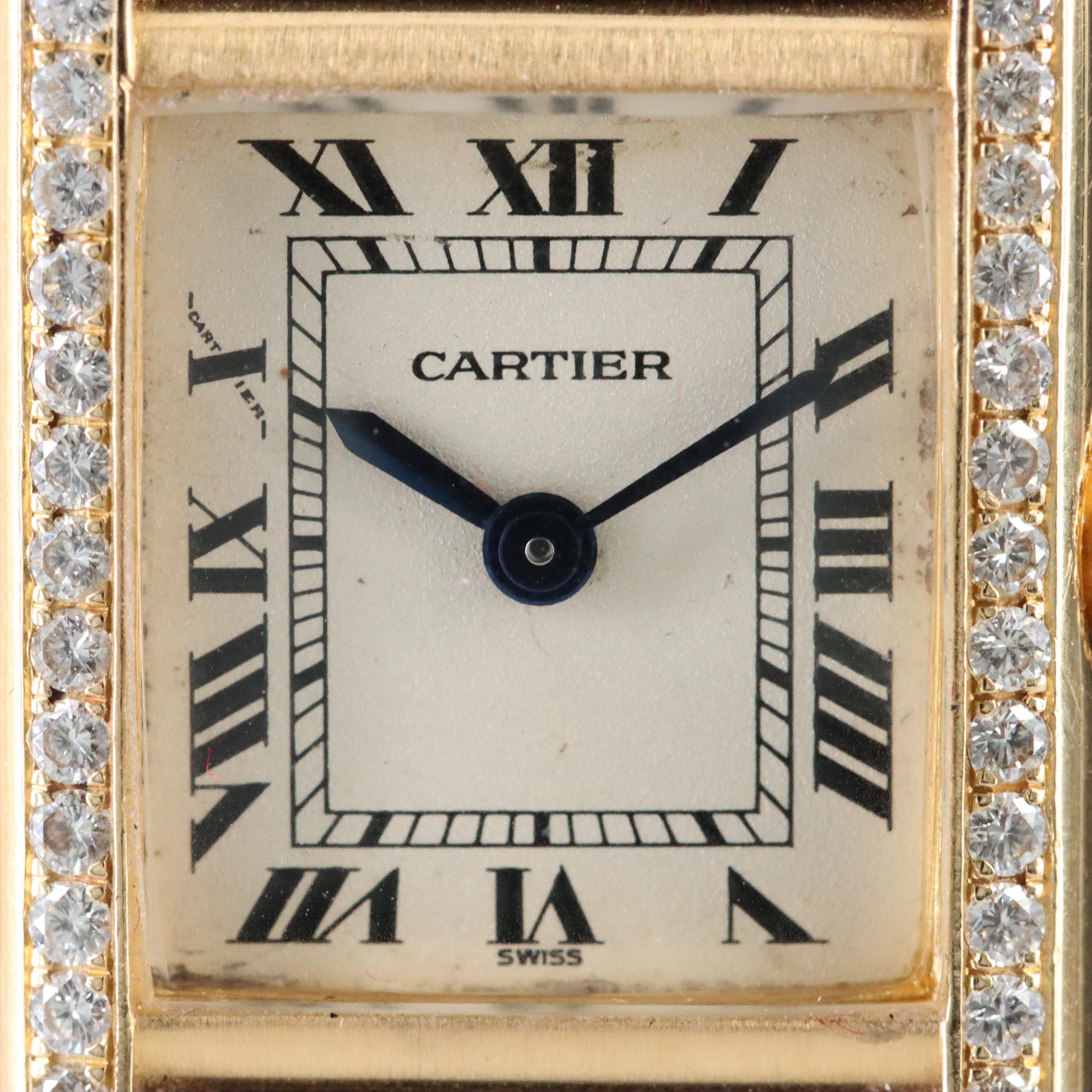 Cartier 18K Mini Tank Quartz Model 11410 Factory Diamond Watch