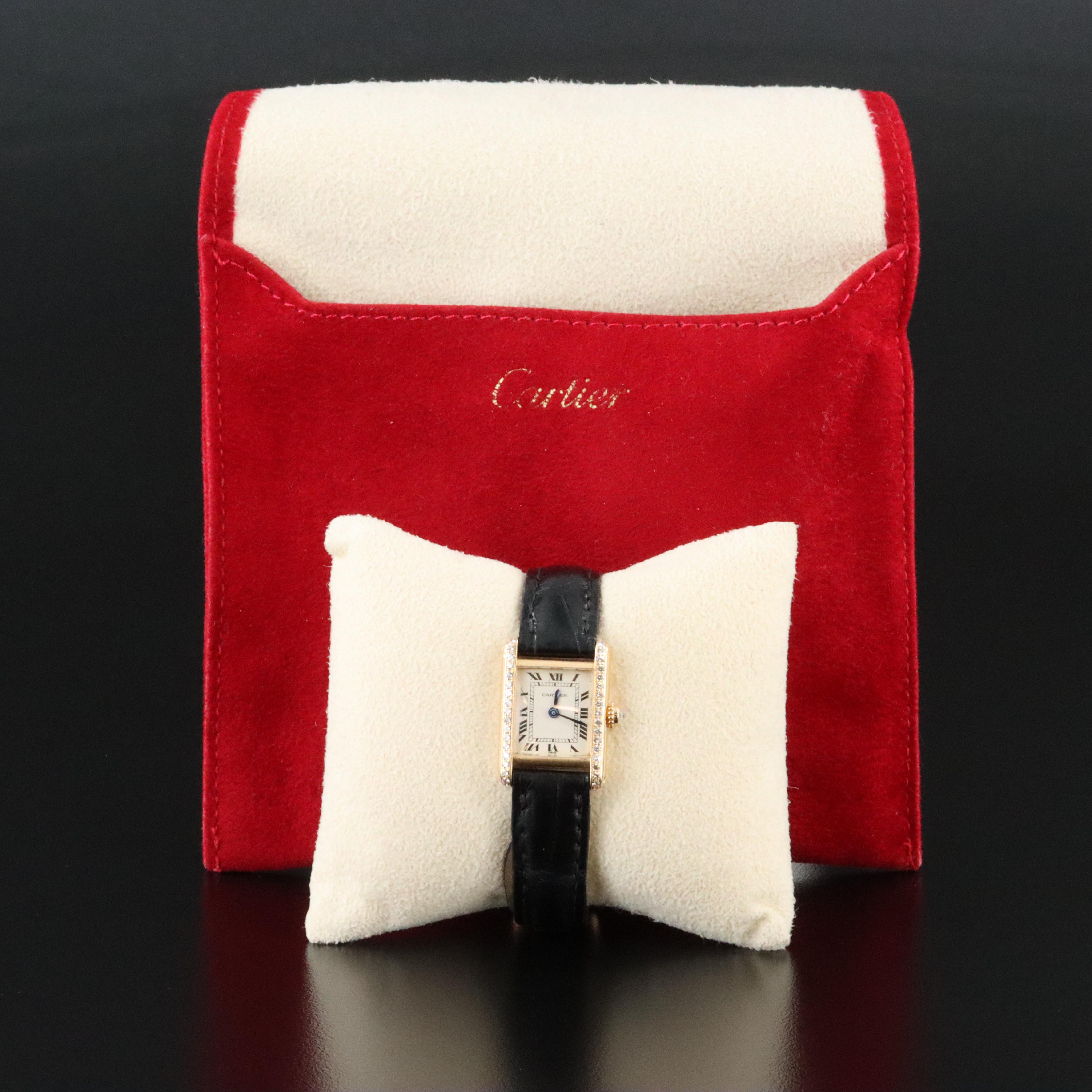 Cartier 18K Mini Tank Quartz Model 11410 Factory Diamond Watch