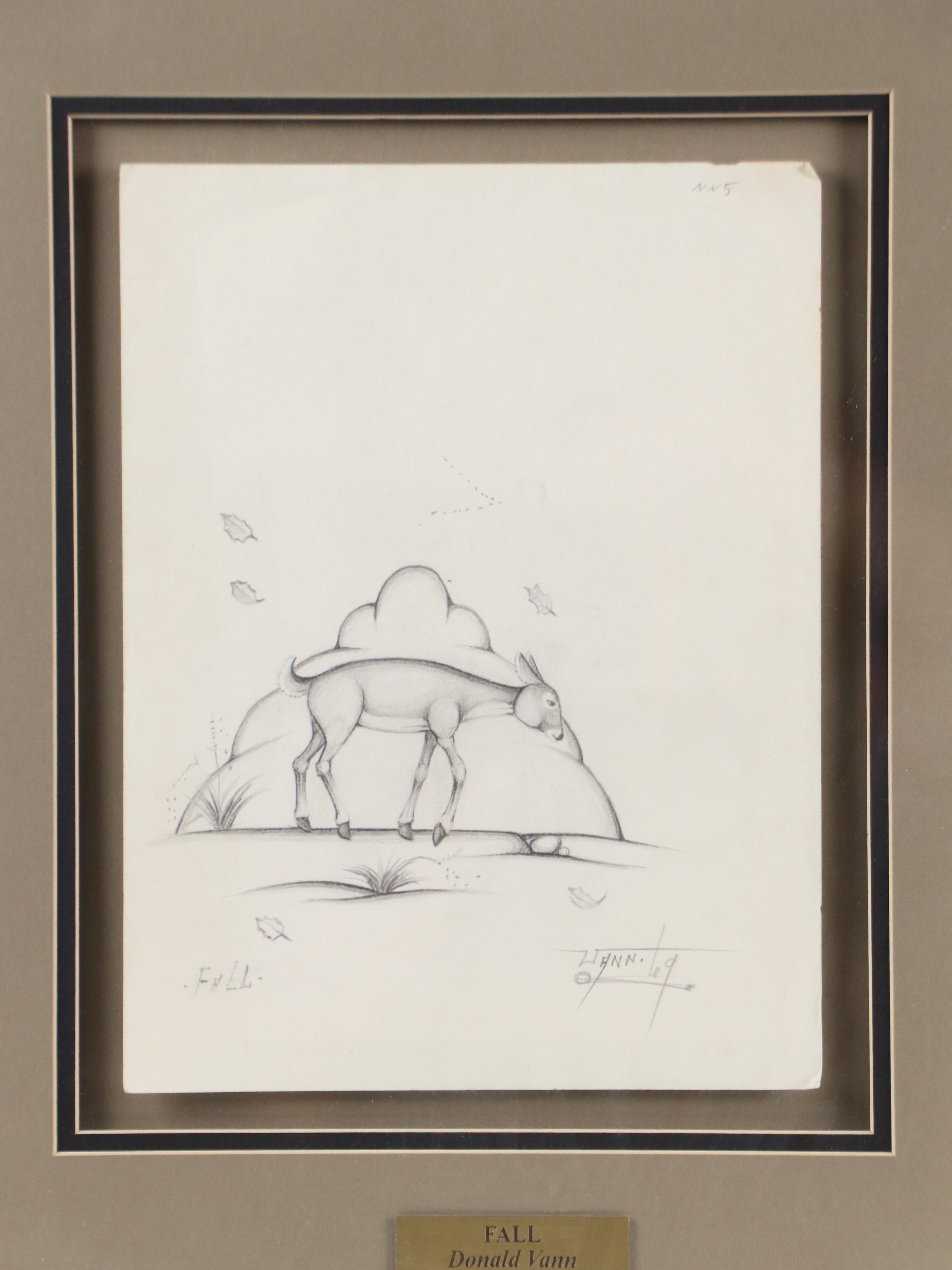 Donald Vann Graphite Drawing of Doe "Fall," 1969