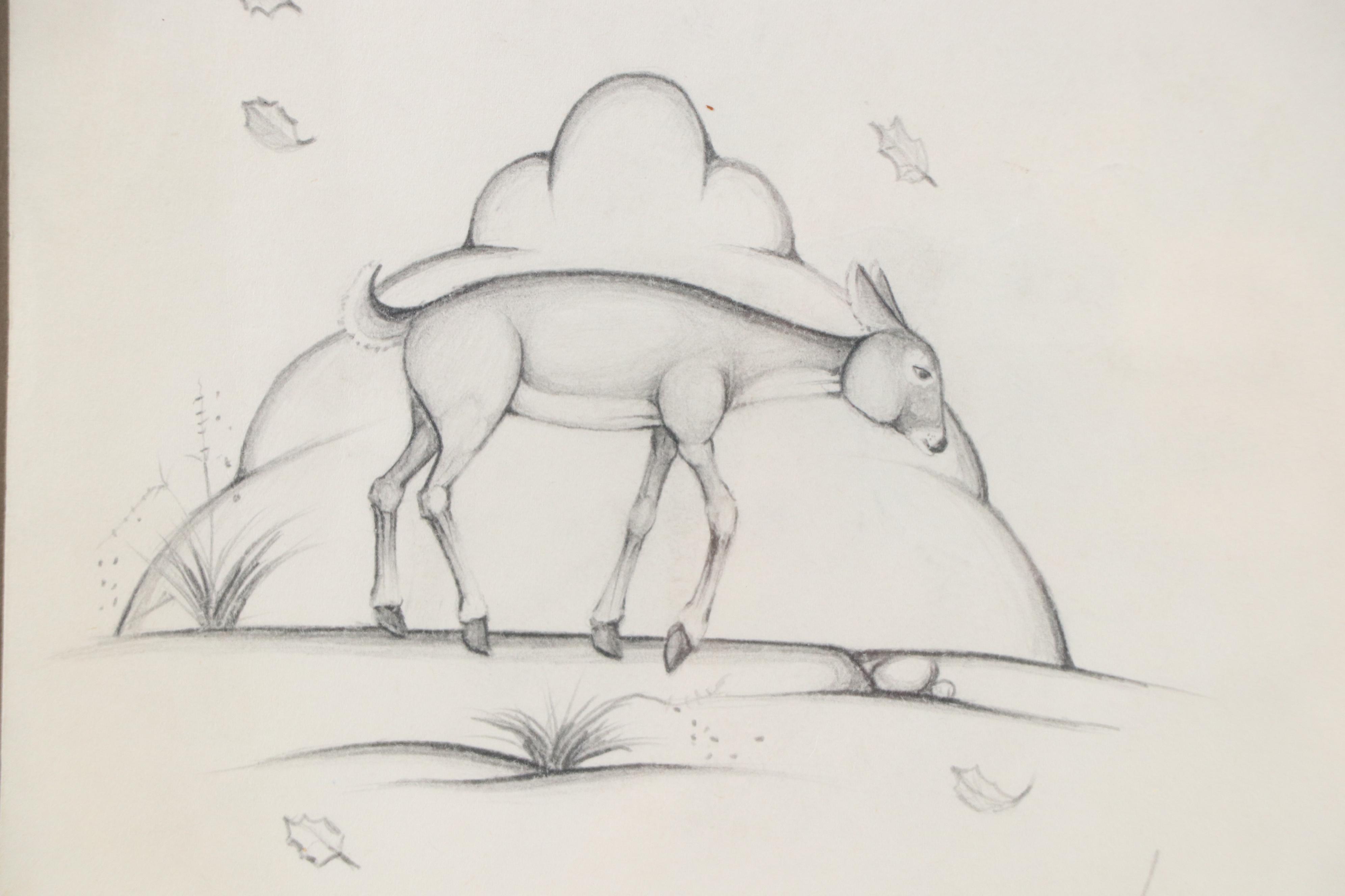 Donald Vann Graphite Drawing of Doe "Fall," 1969