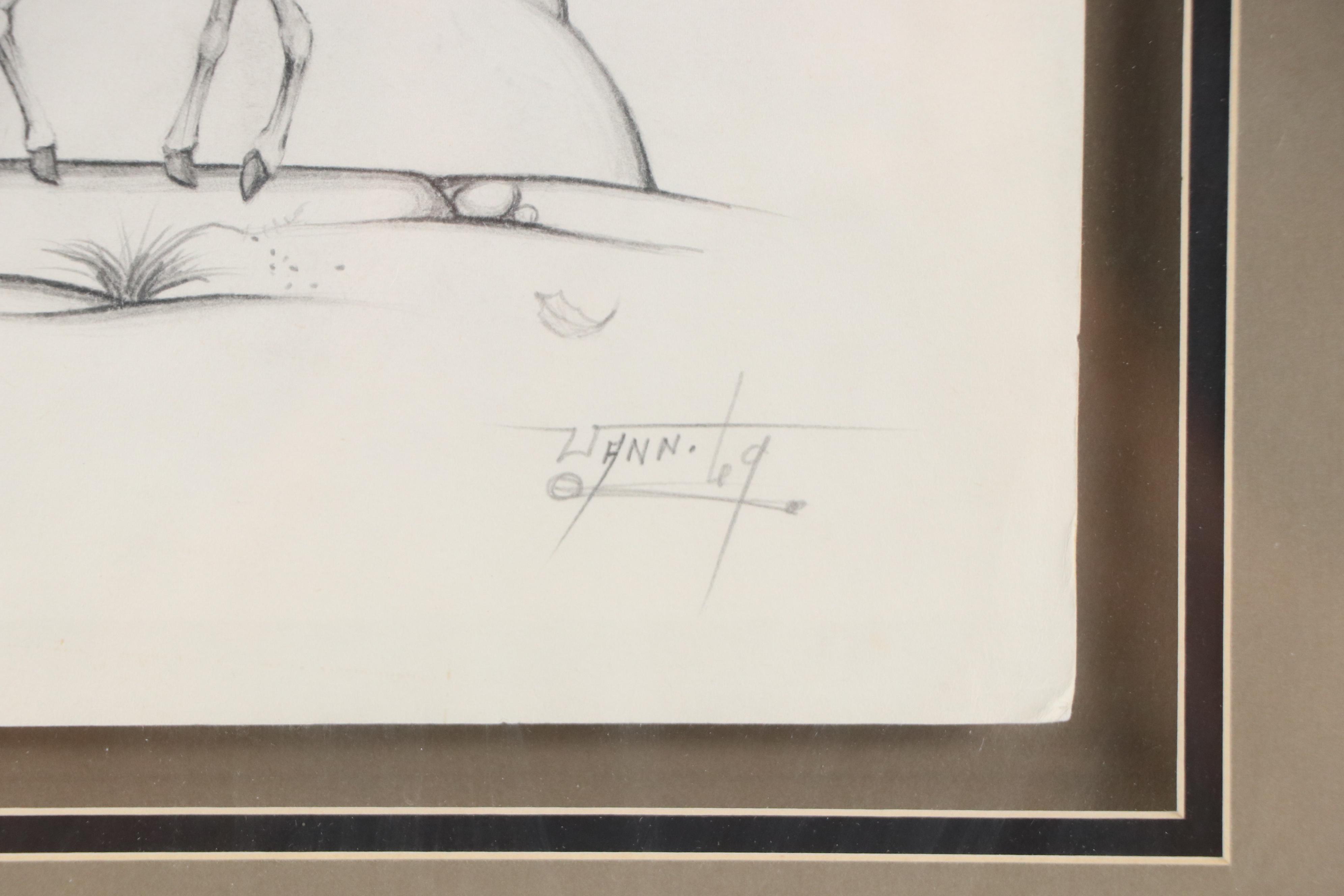 Donald Vann Graphite Drawing of Doe "Fall," 1969