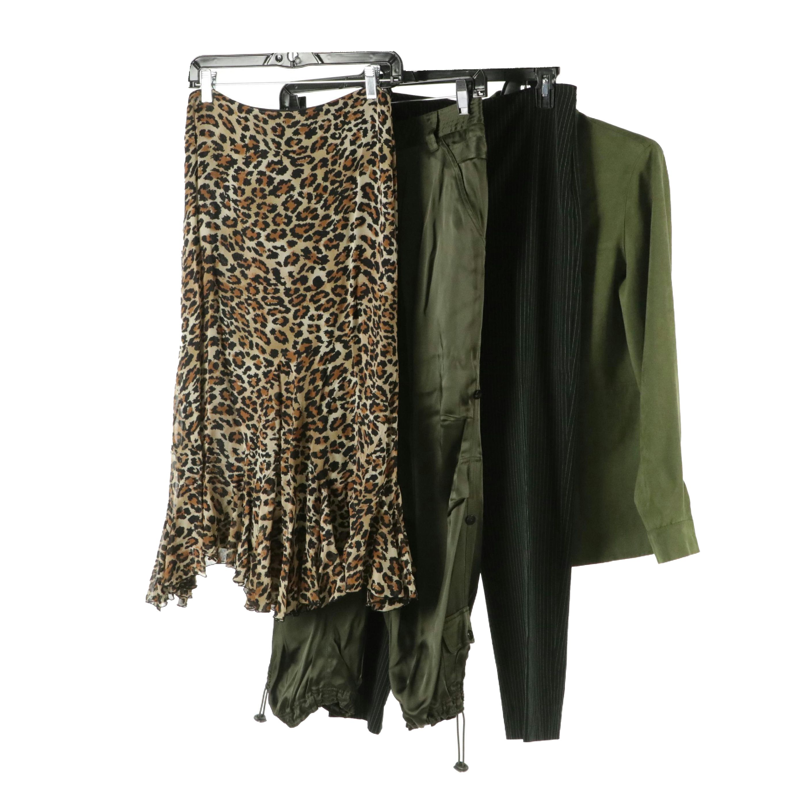 Dana Buchman Cheeta Printed Silk Midi Skirt, Don Caster Button-Down Shirt & More