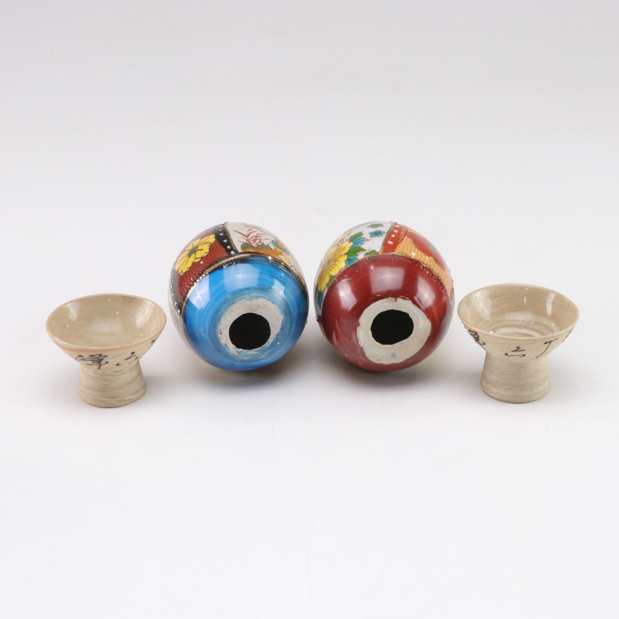 Hand-Painted Satsuma Style Porcelain Eggs with Stands