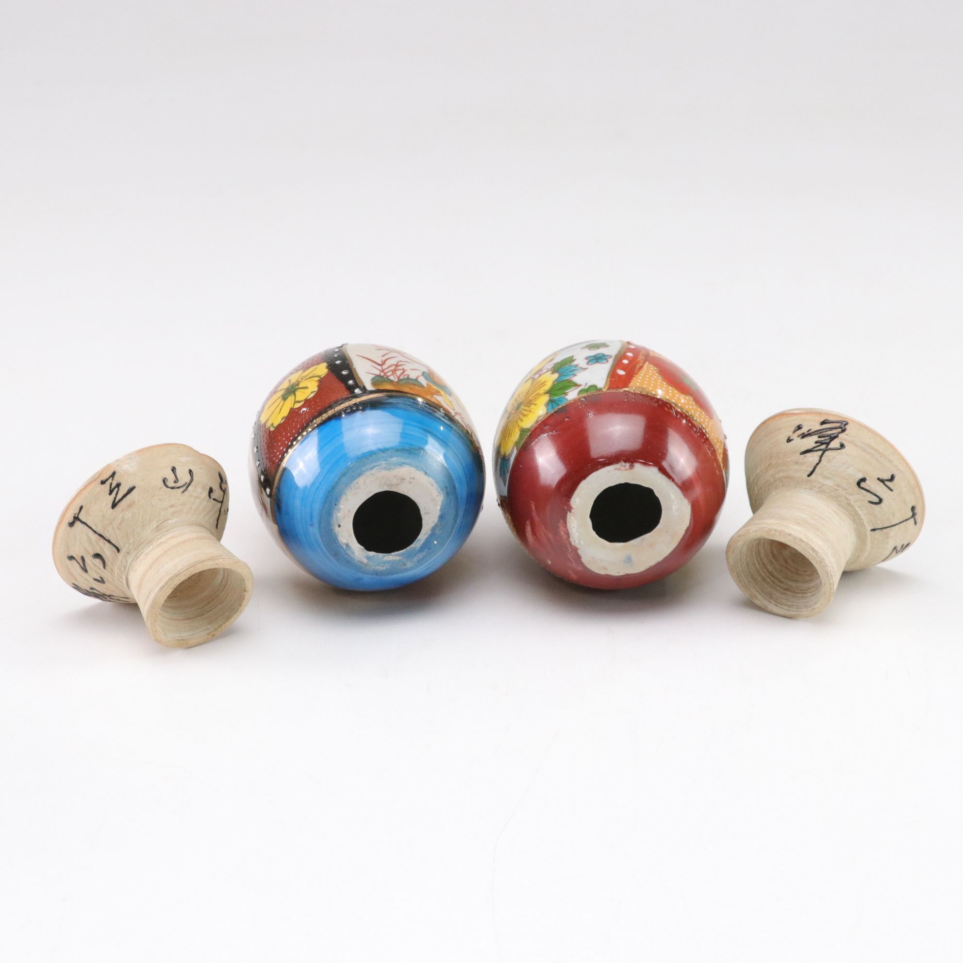 Hand-Painted Satsuma Style Porcelain Eggs with Stands