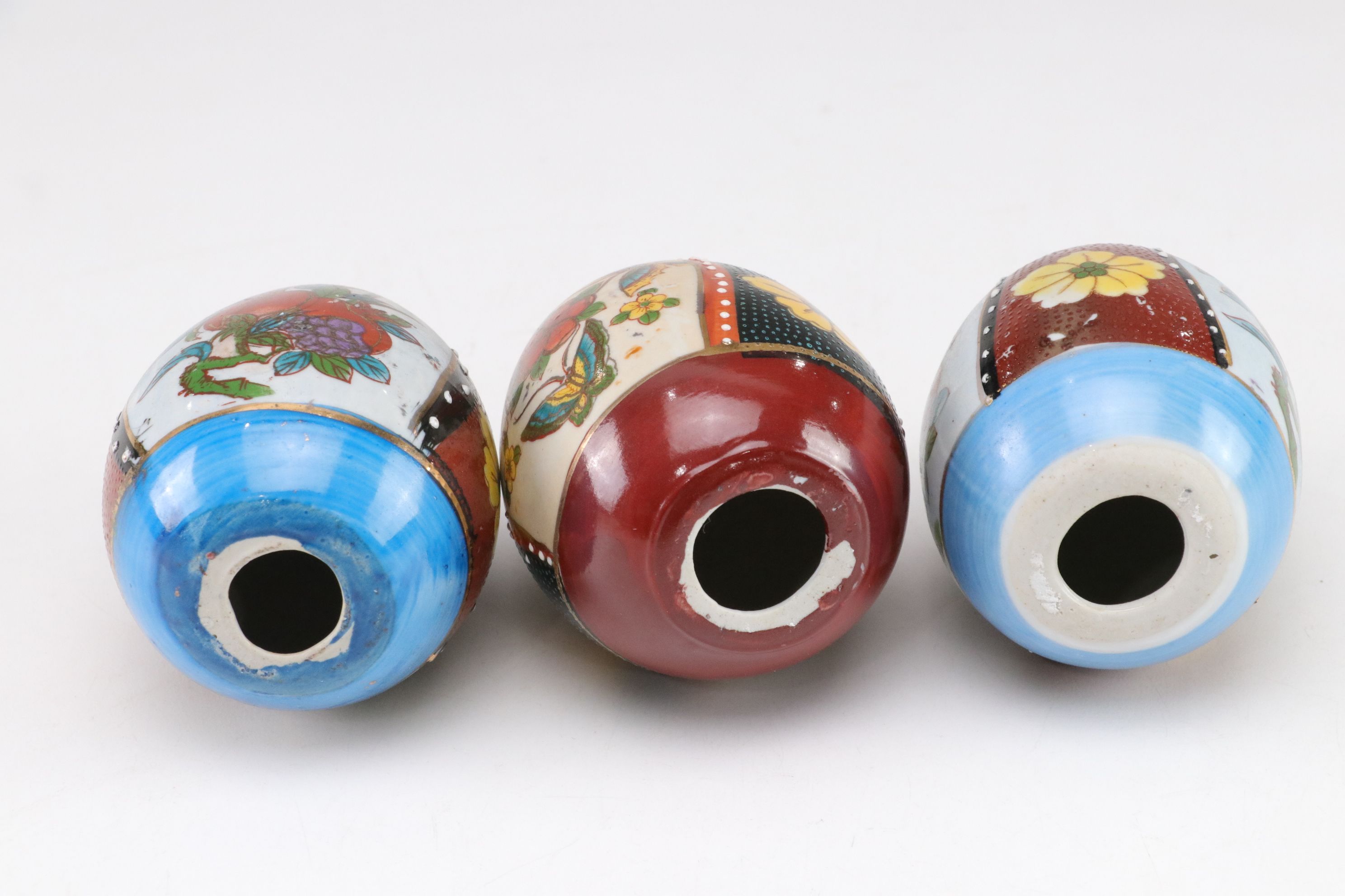 Hand-Painted Satsuma Style Porcelain Eggs with Stands