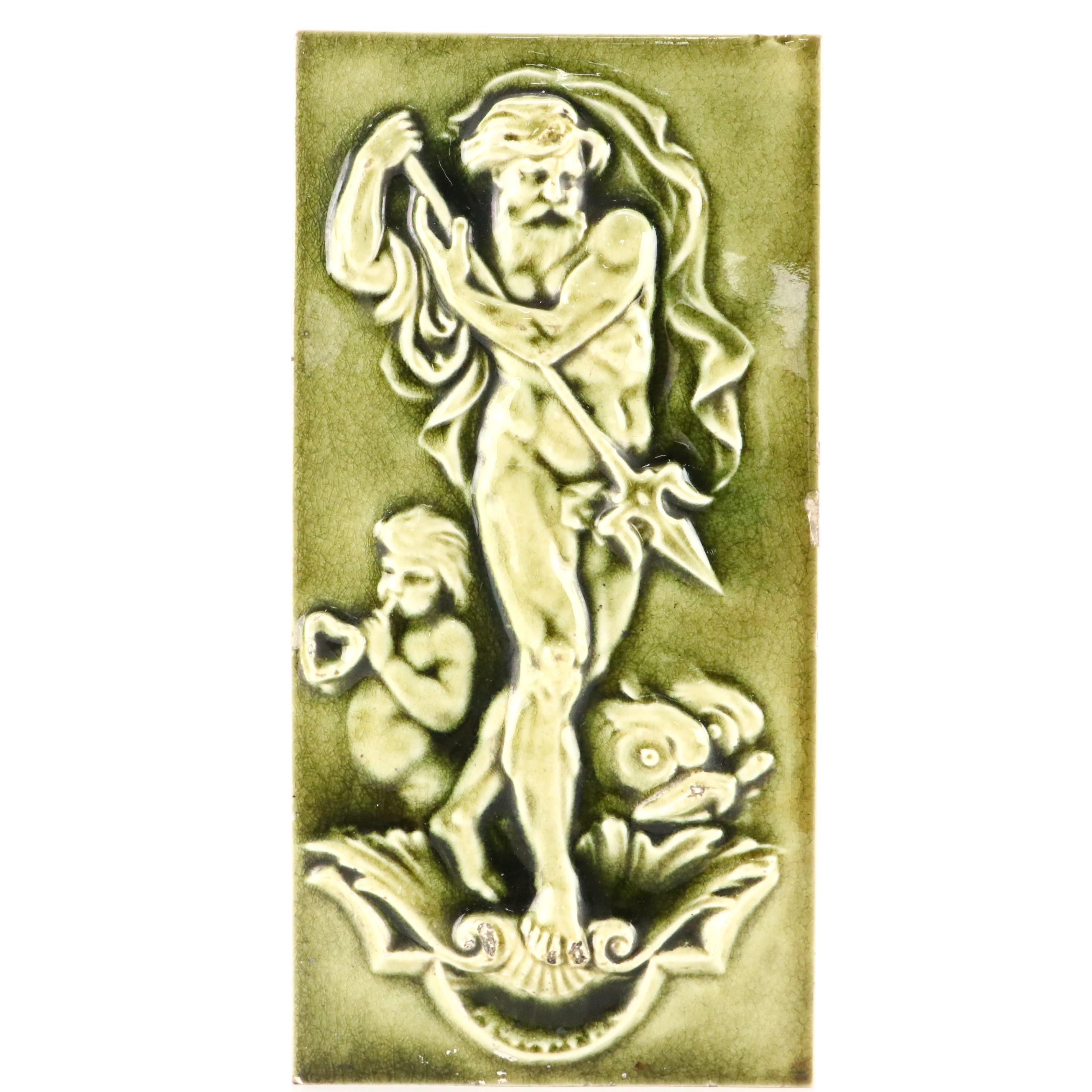 The Hamilton Tile Works Art Nouveau Style Poseidon Tile, Late 19th/Early 20th C.