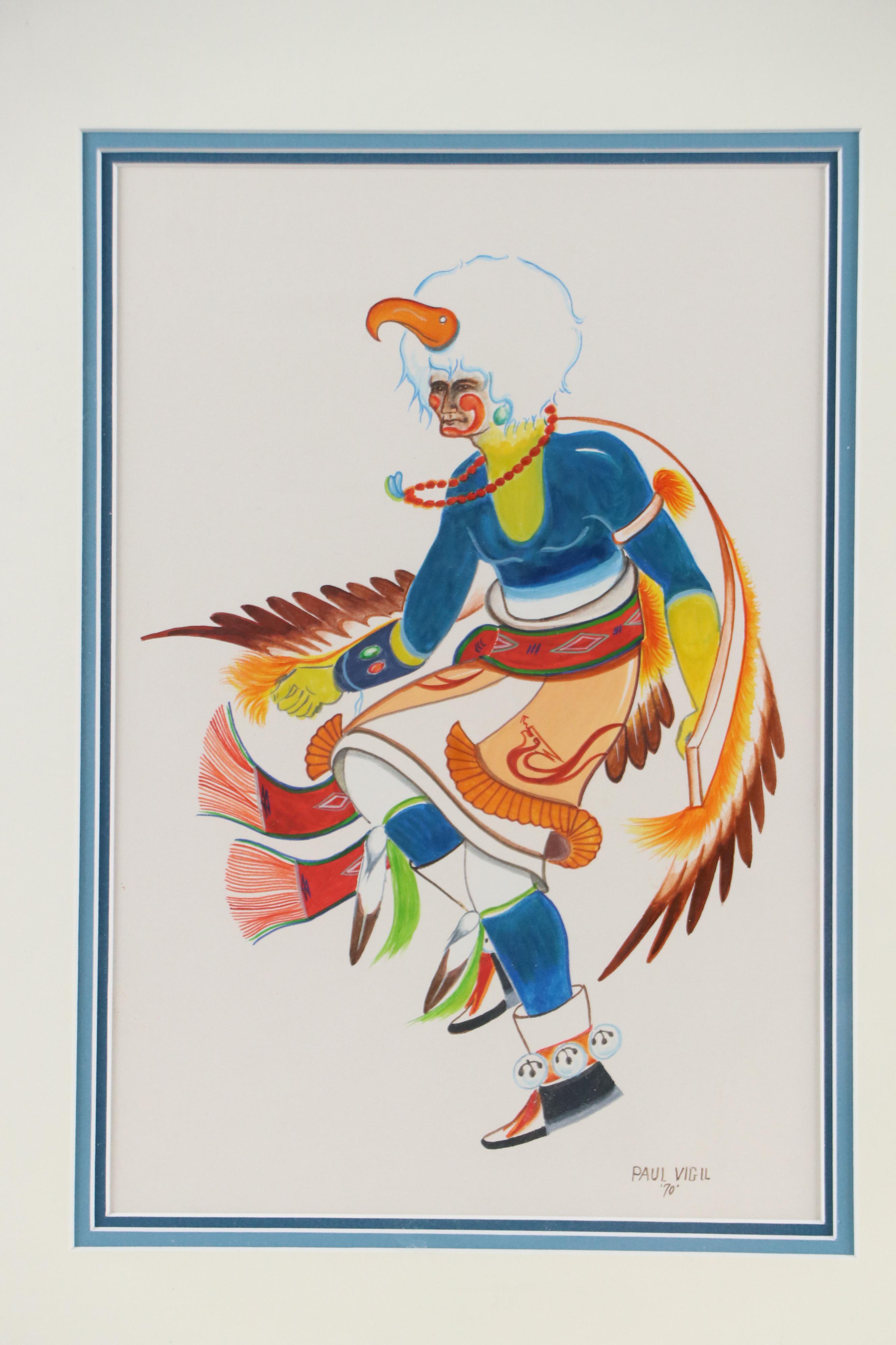Paul Vigil Watercolor Painting of Indigenous Dancer, 1970
