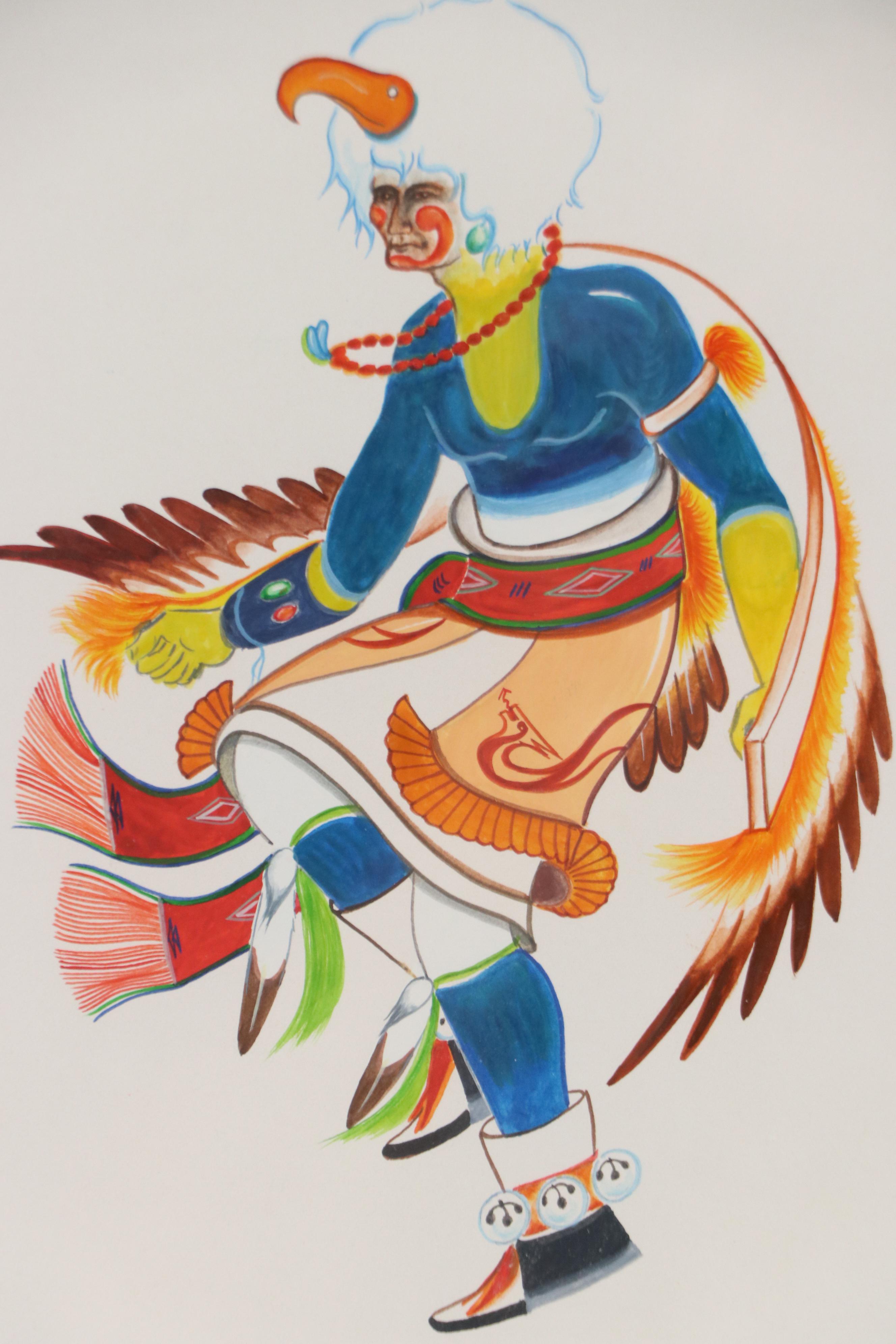 Paul Vigil Watercolor Painting of Indigenous Dancer, 1970