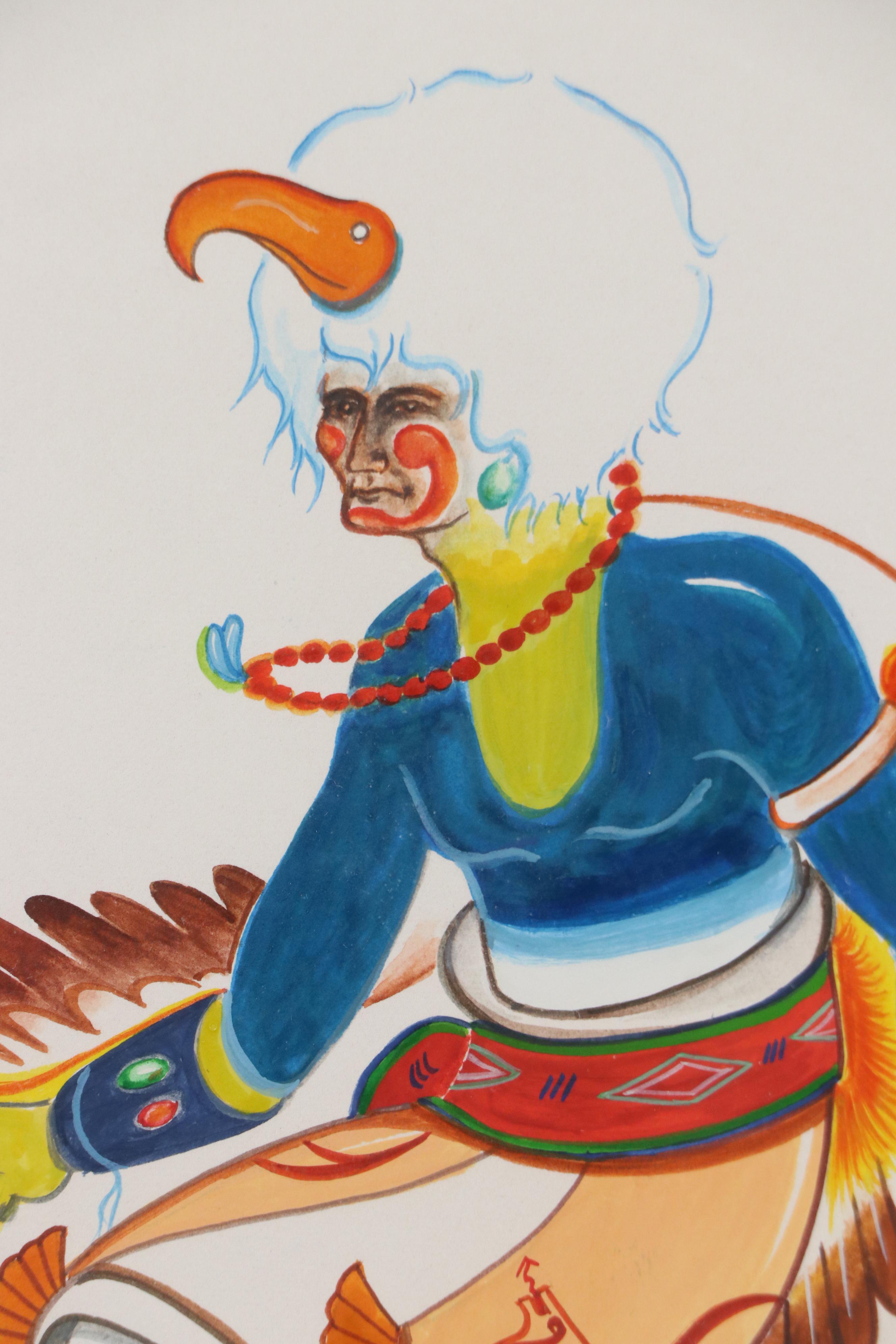 Paul Vigil Watercolor Painting of Indigenous Dancer, 1970