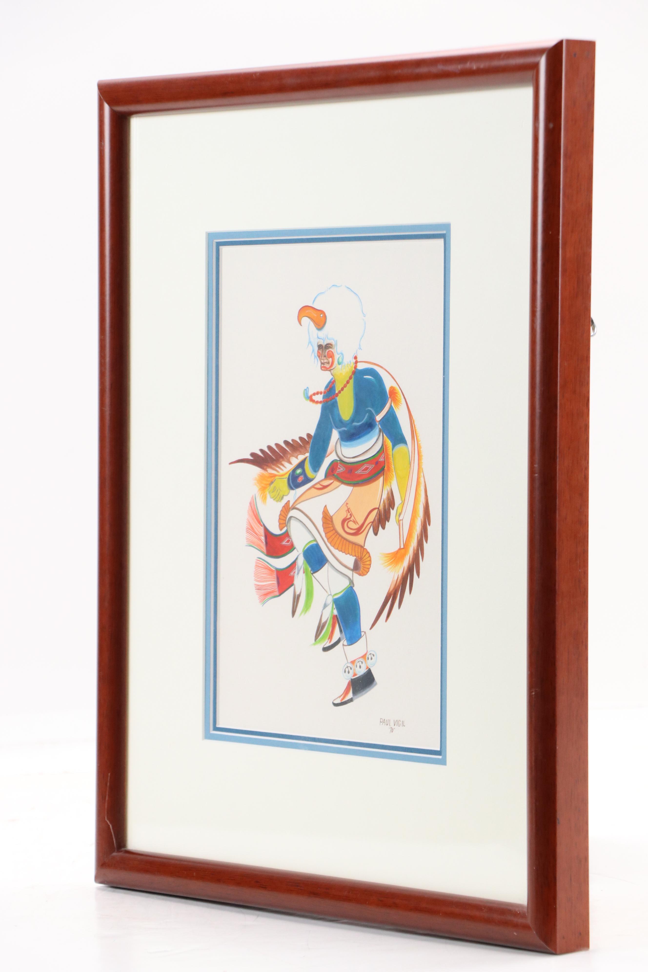 Paul Vigil Watercolor Painting of Indigenous Dancer, 1970