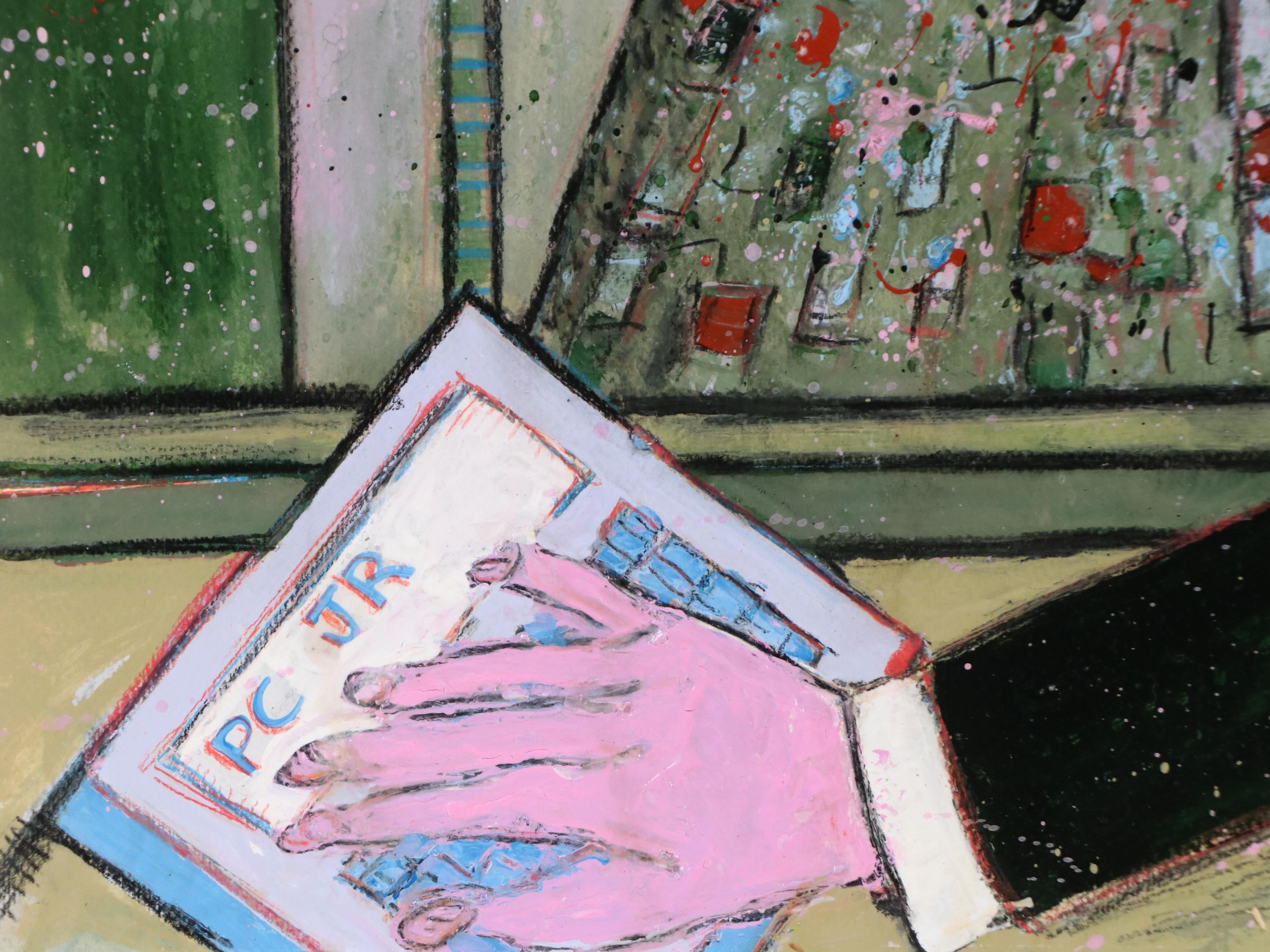 Harry Hilson Acrylic Painting of Politician Caricature, Late 20th Century