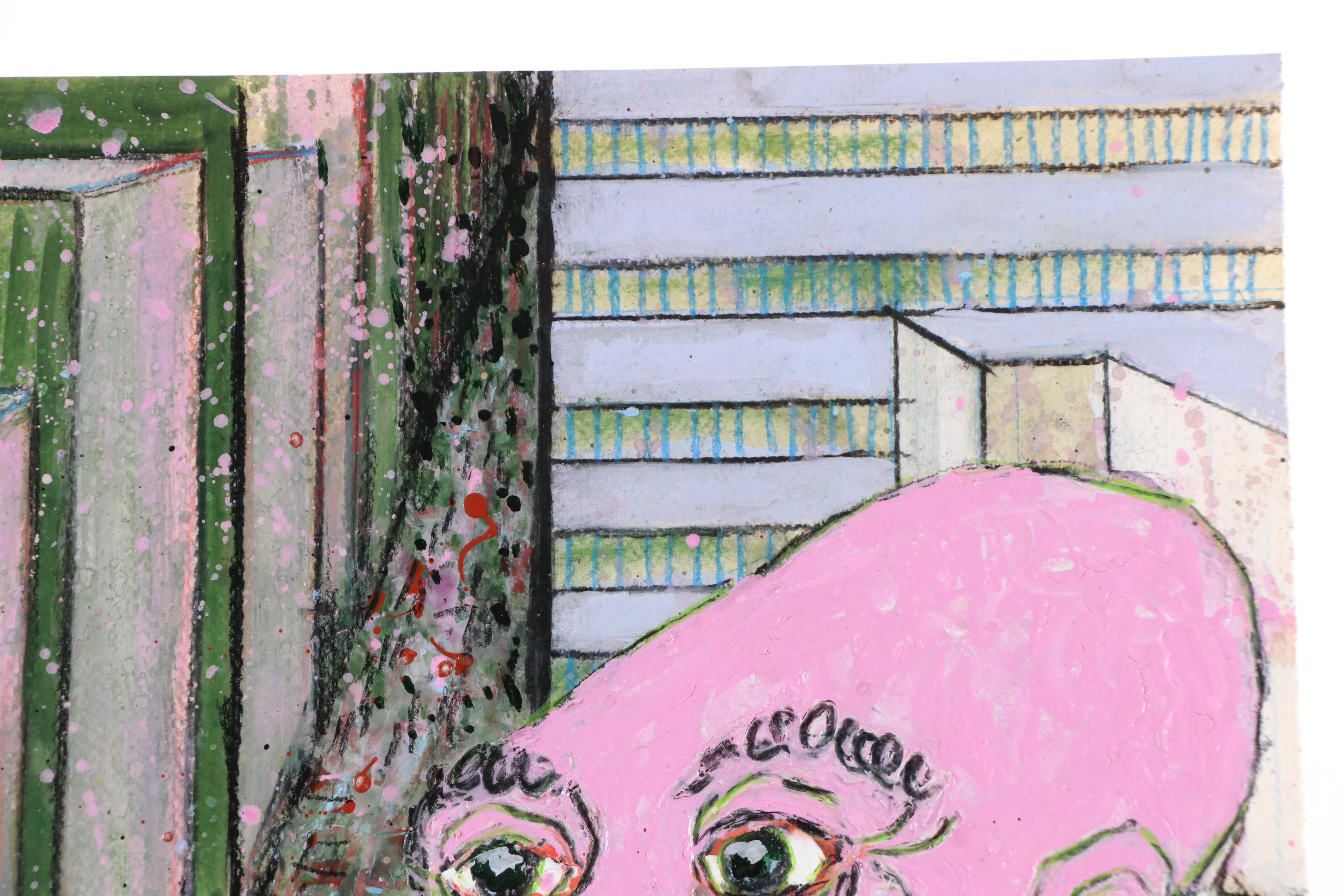 Harry Hilson Acrylic Painting of Politician Caricature, Late 20th Century