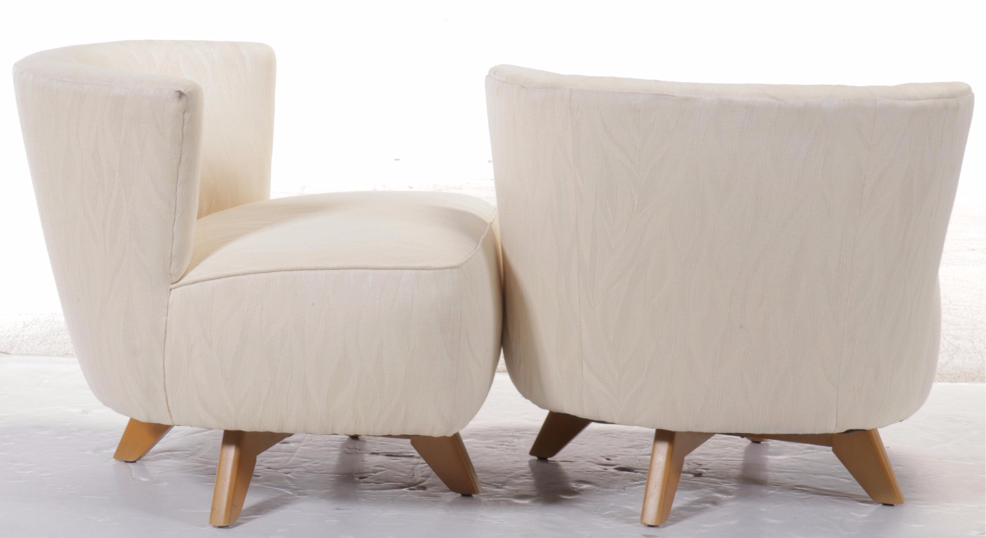 Pair of Mid Century Modern Upholstered Swivel Chairs