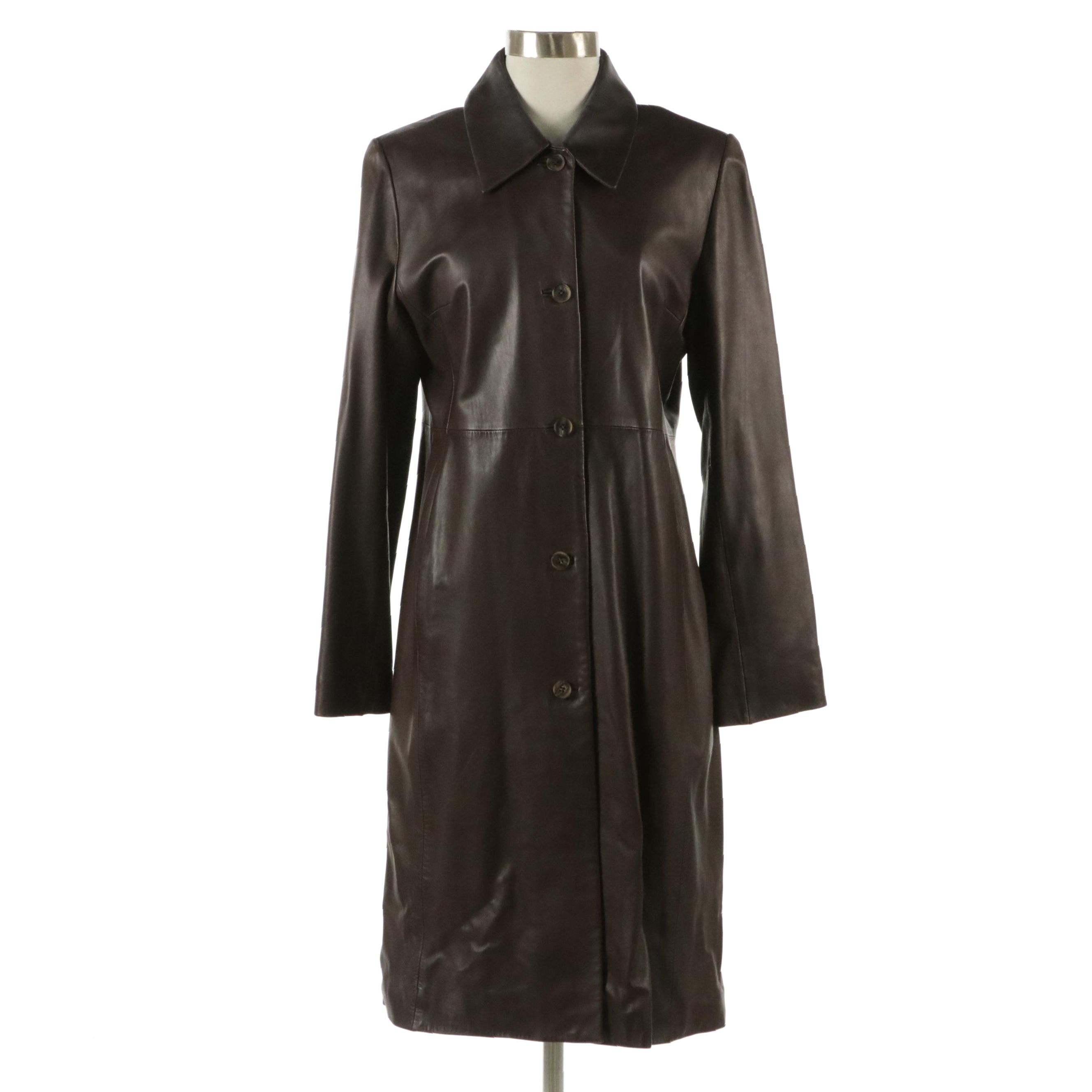 Andrew Marc Chocolate Brown Leather Mid-Length Coat
