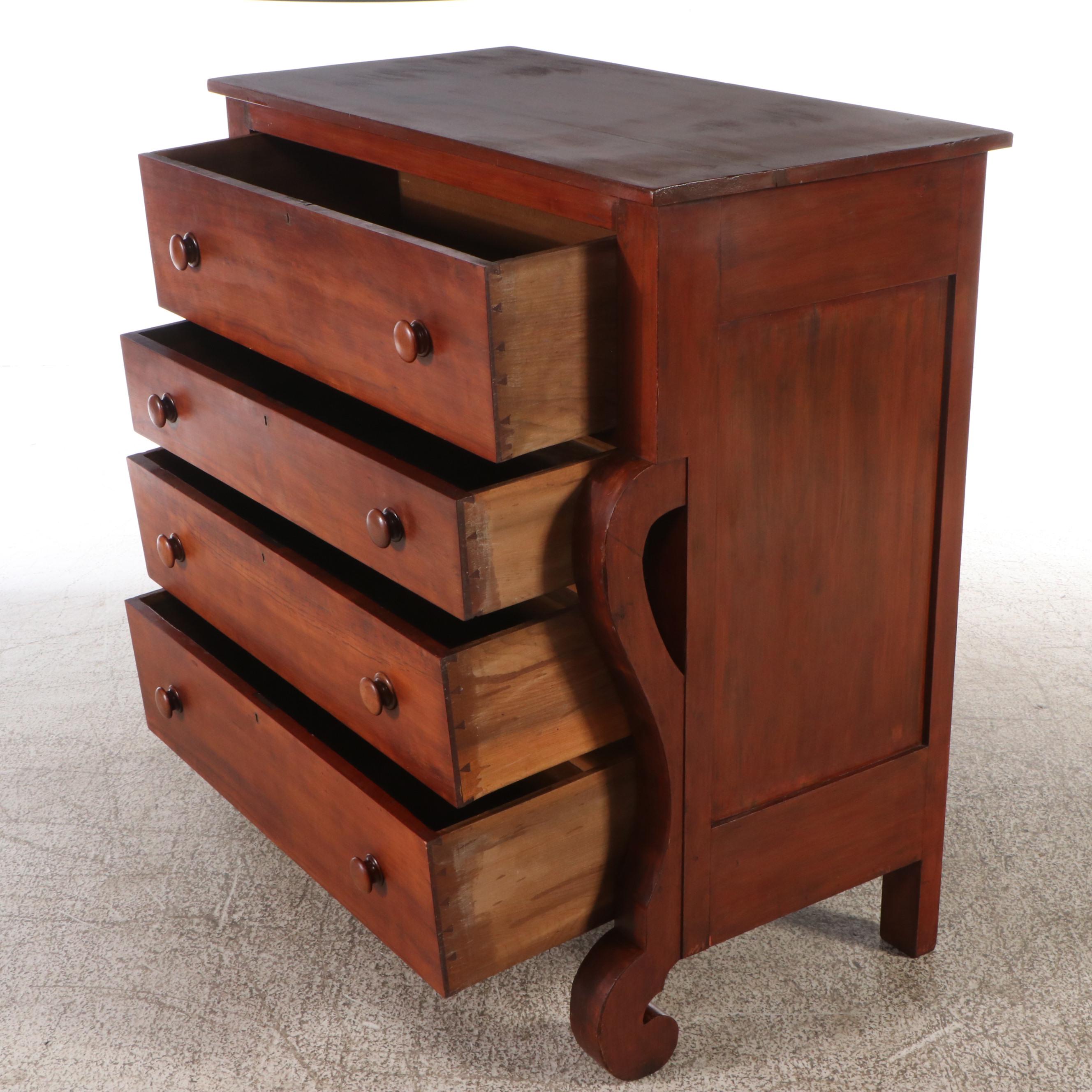 American Empire Style Mahogany Finish Chest Of Drawers, Mid to Late 19th Century