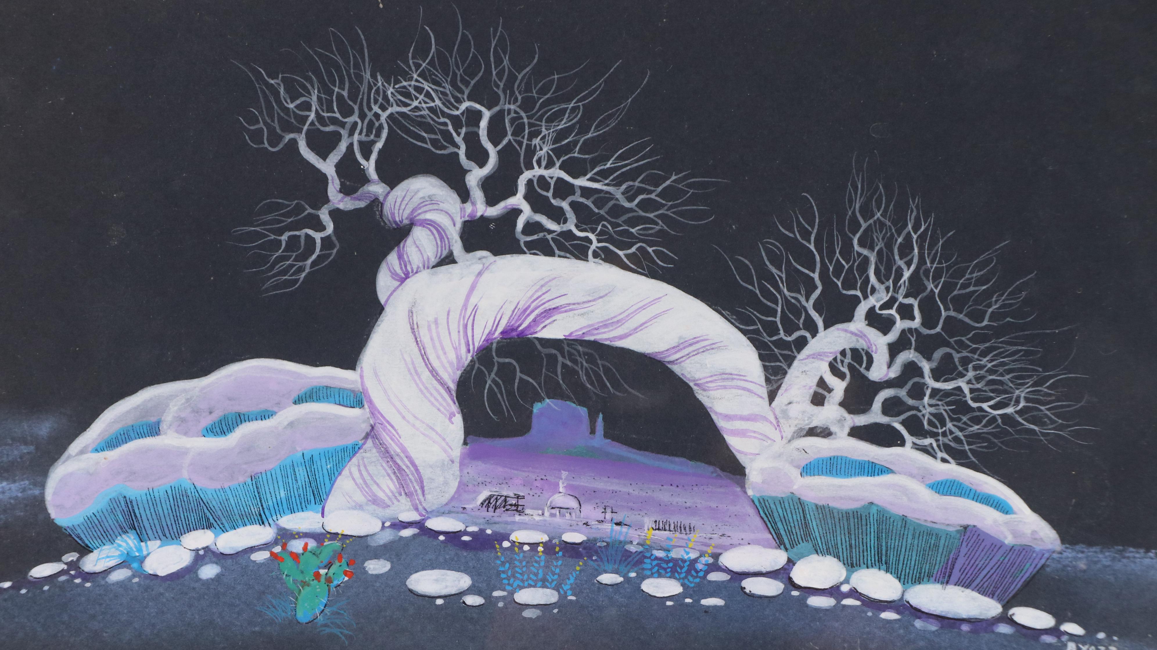 Beatien (Little No Shirt) Yazz Gouache Painting Nocturne Southwest Landscape