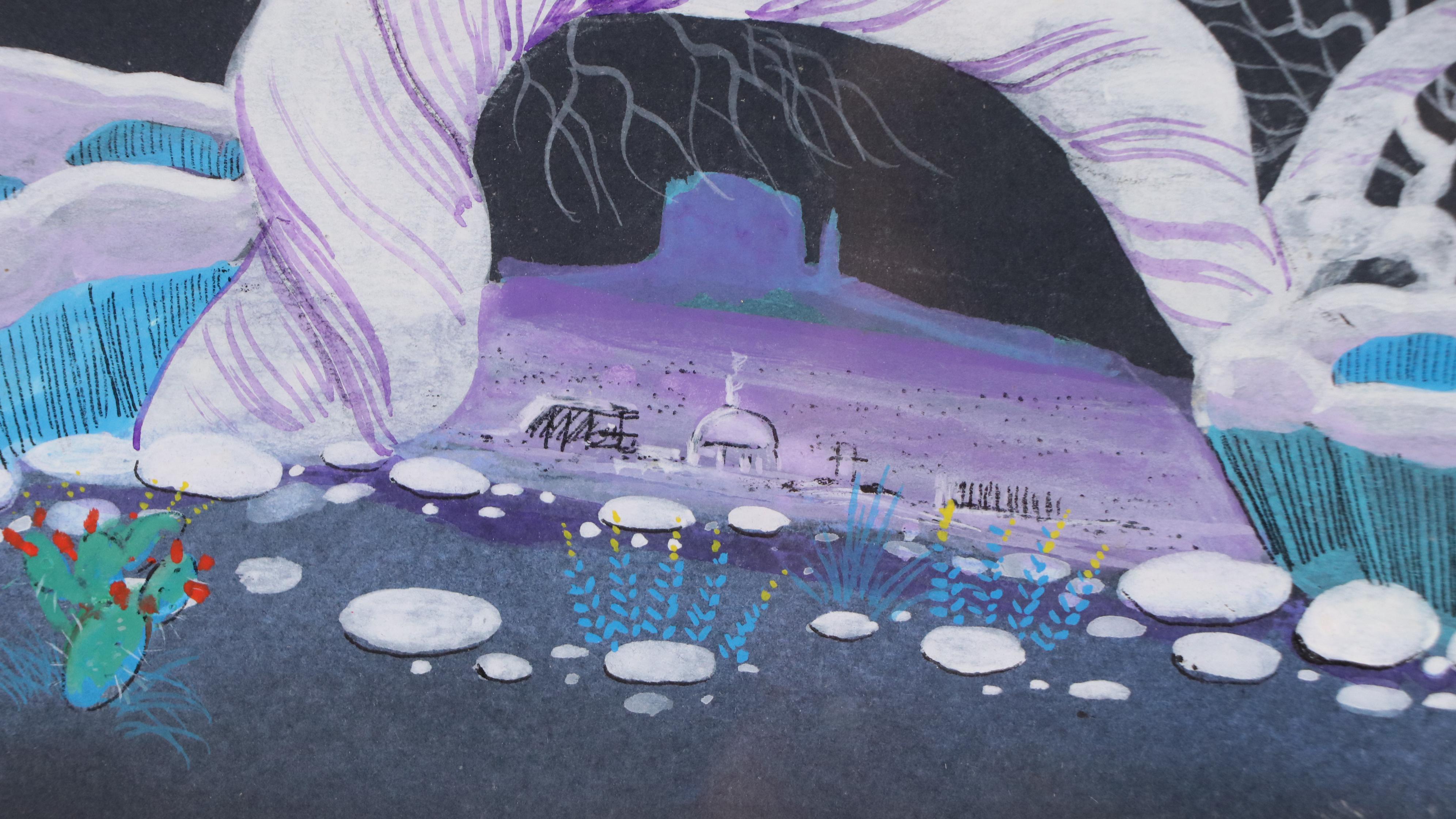 Beatien (Little No Shirt) Yazz Gouache Painting Nocturne Southwest Landscape