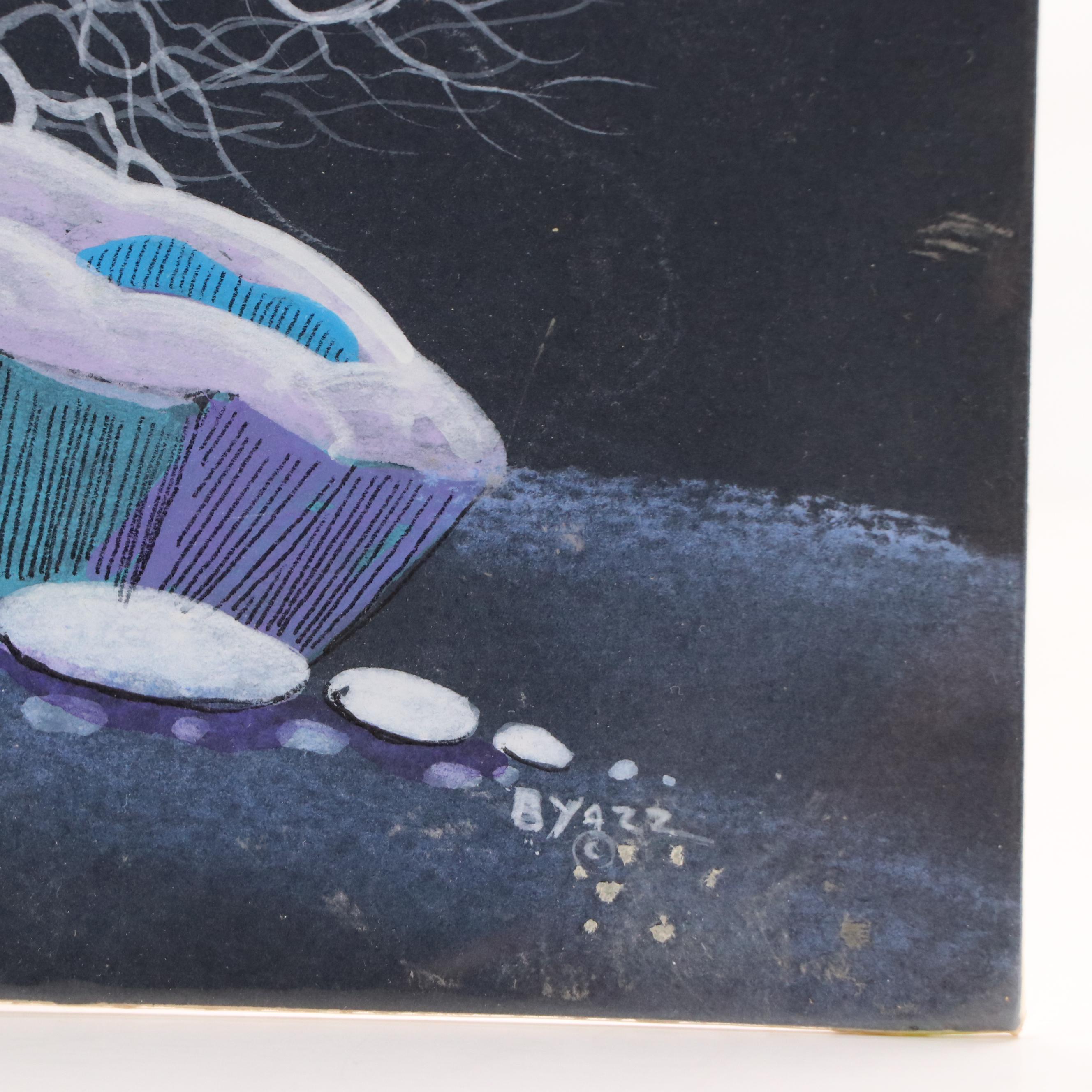 Beatien (Little No Shirt) Yazz Gouache Painting Nocturne Southwest Landscape