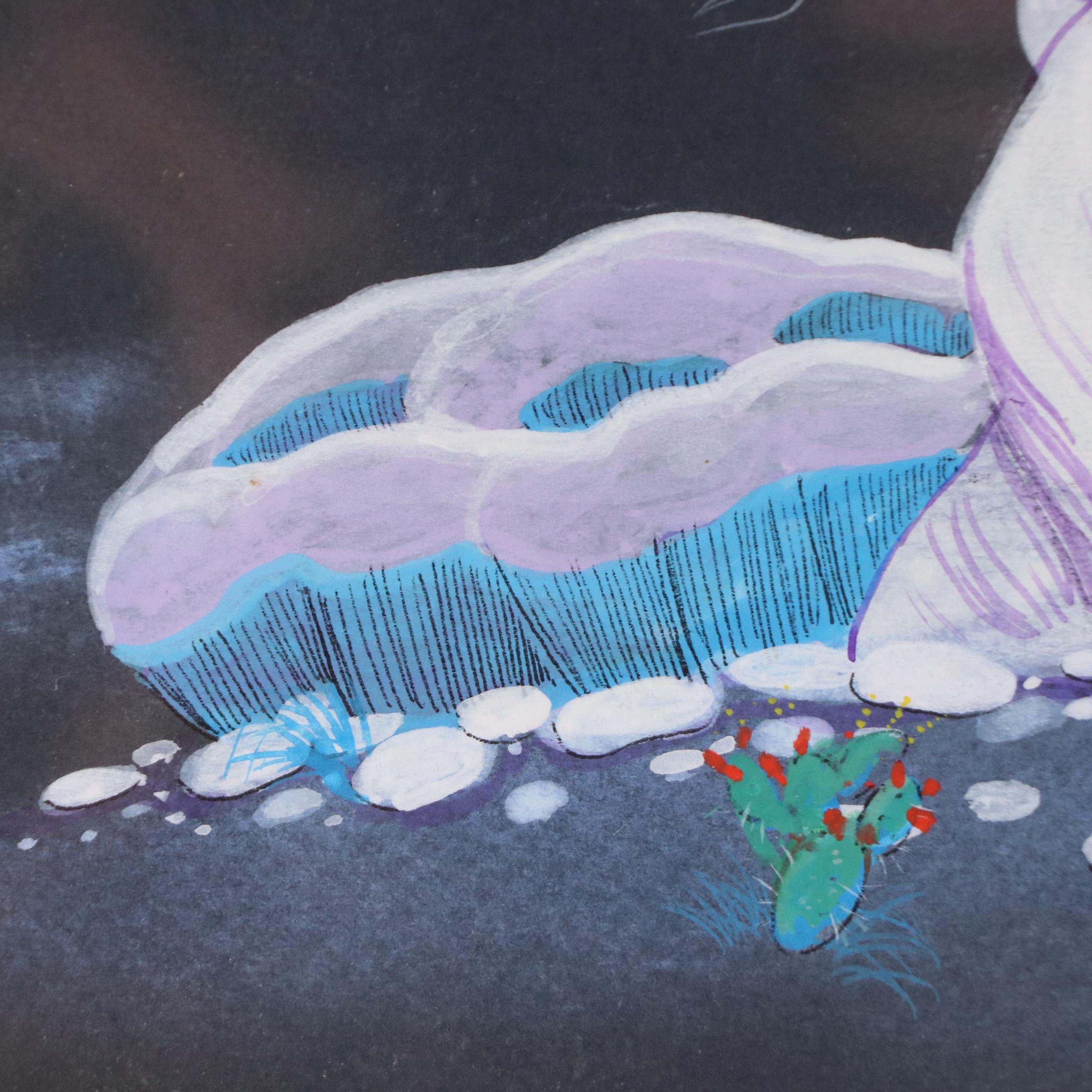 Beatien (Little No Shirt) Yazz Gouache Painting Nocturne Southwest Landscape