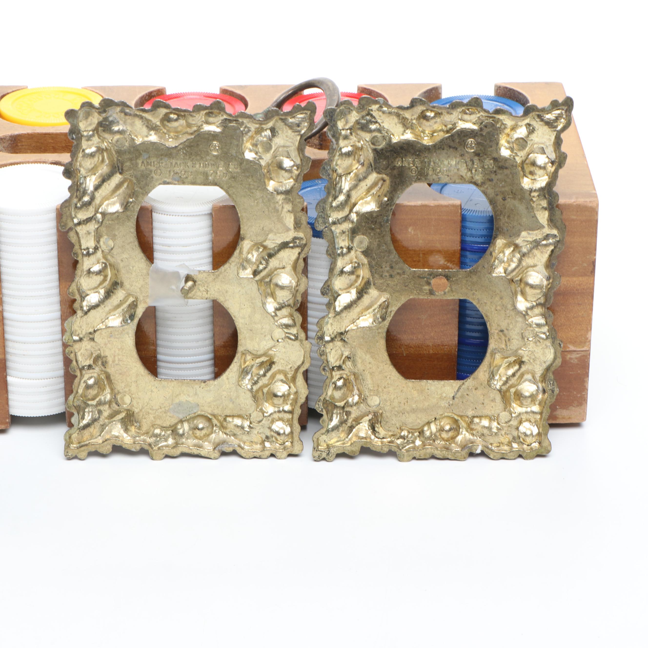 Acrylic Poker Chips with Walnut Caddy, Punched Caesar's Casino Cards, More