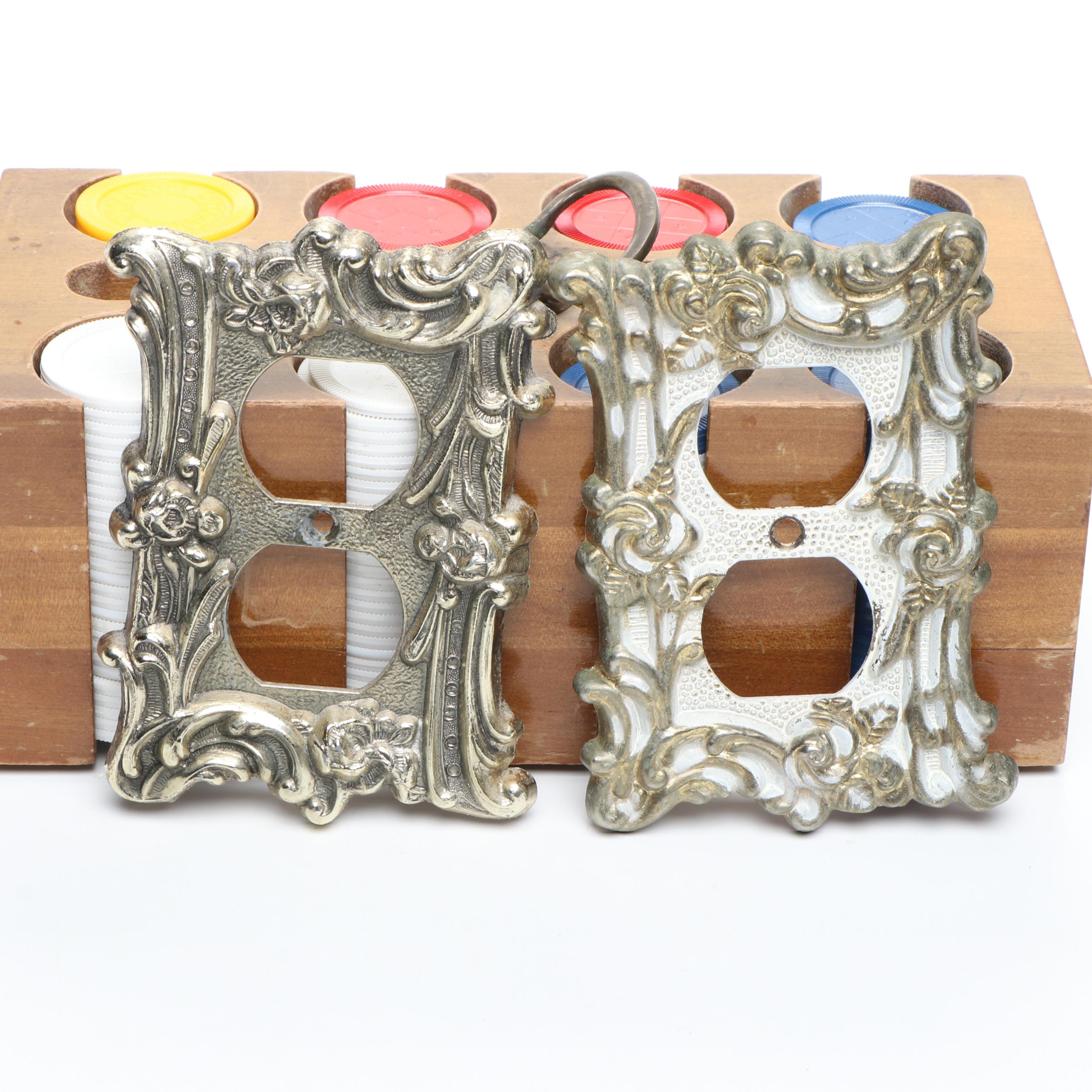 Acrylic Poker Chips with Walnut Caddy, Punched Caesar's Casino Cards, More