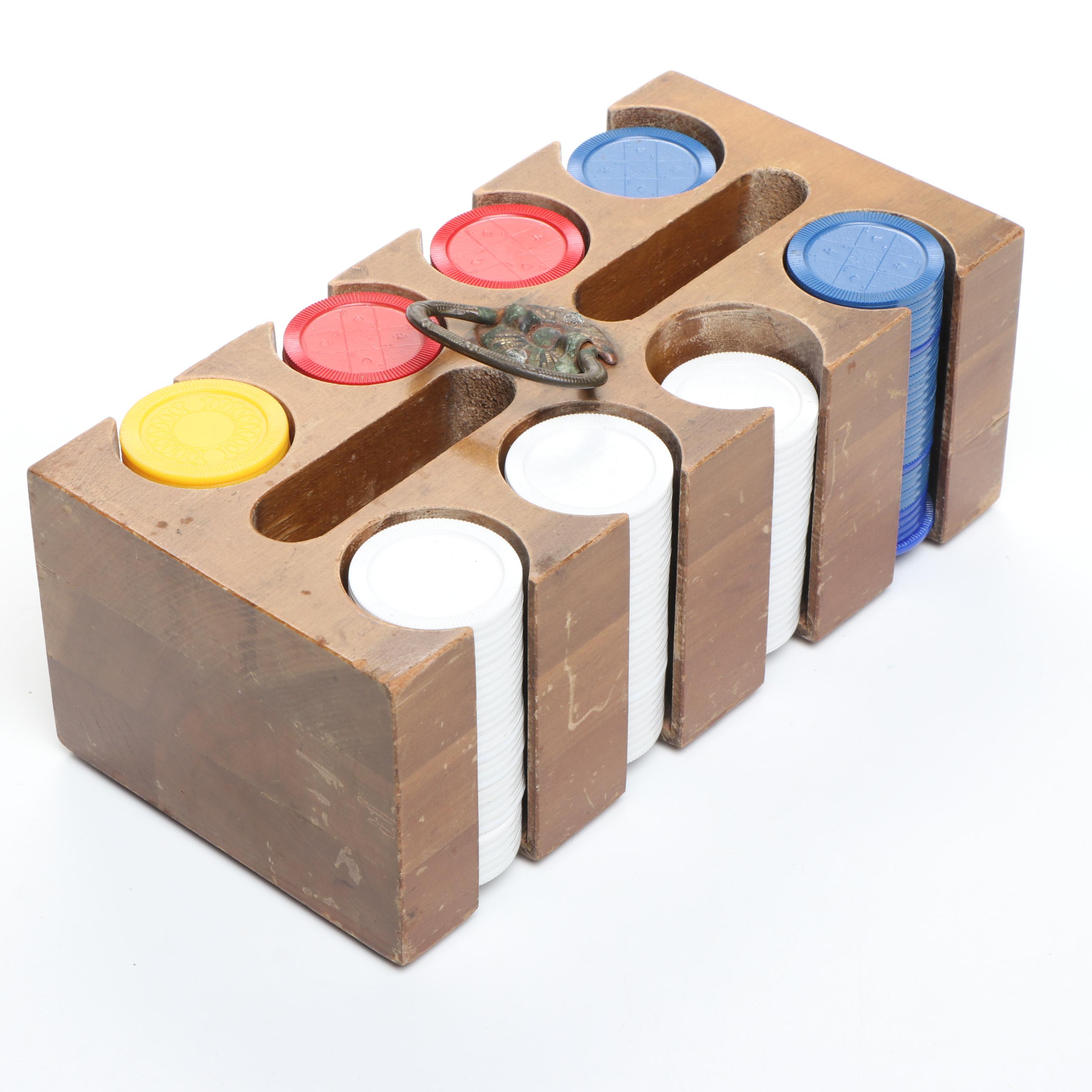 Acrylic Poker Chips with Walnut Caddy, Punched Caesar's Casino Cards, More