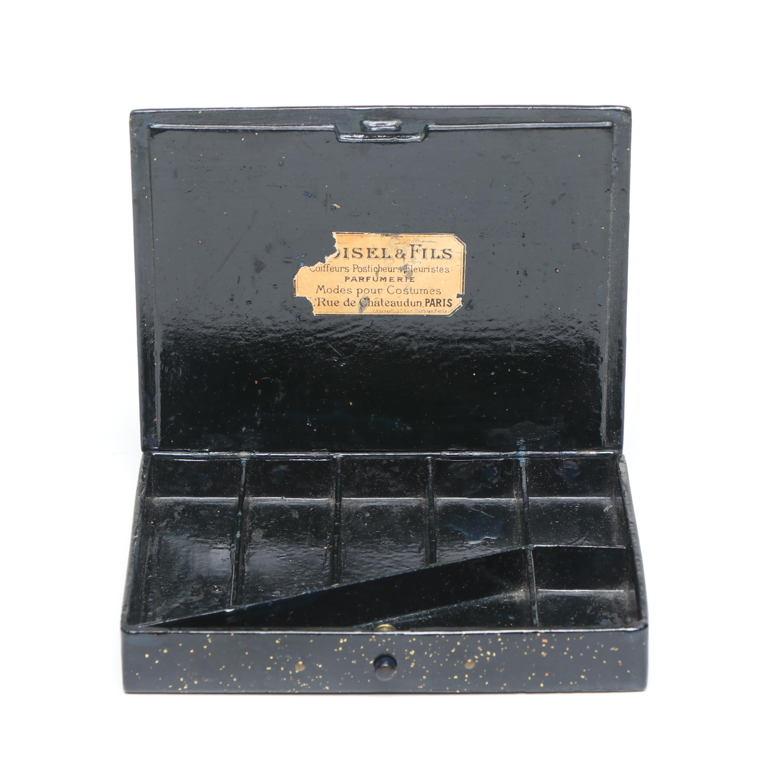 French Papier-Mâché Makeup Box with Papier-Mâché Gold Pattern Snuff Box