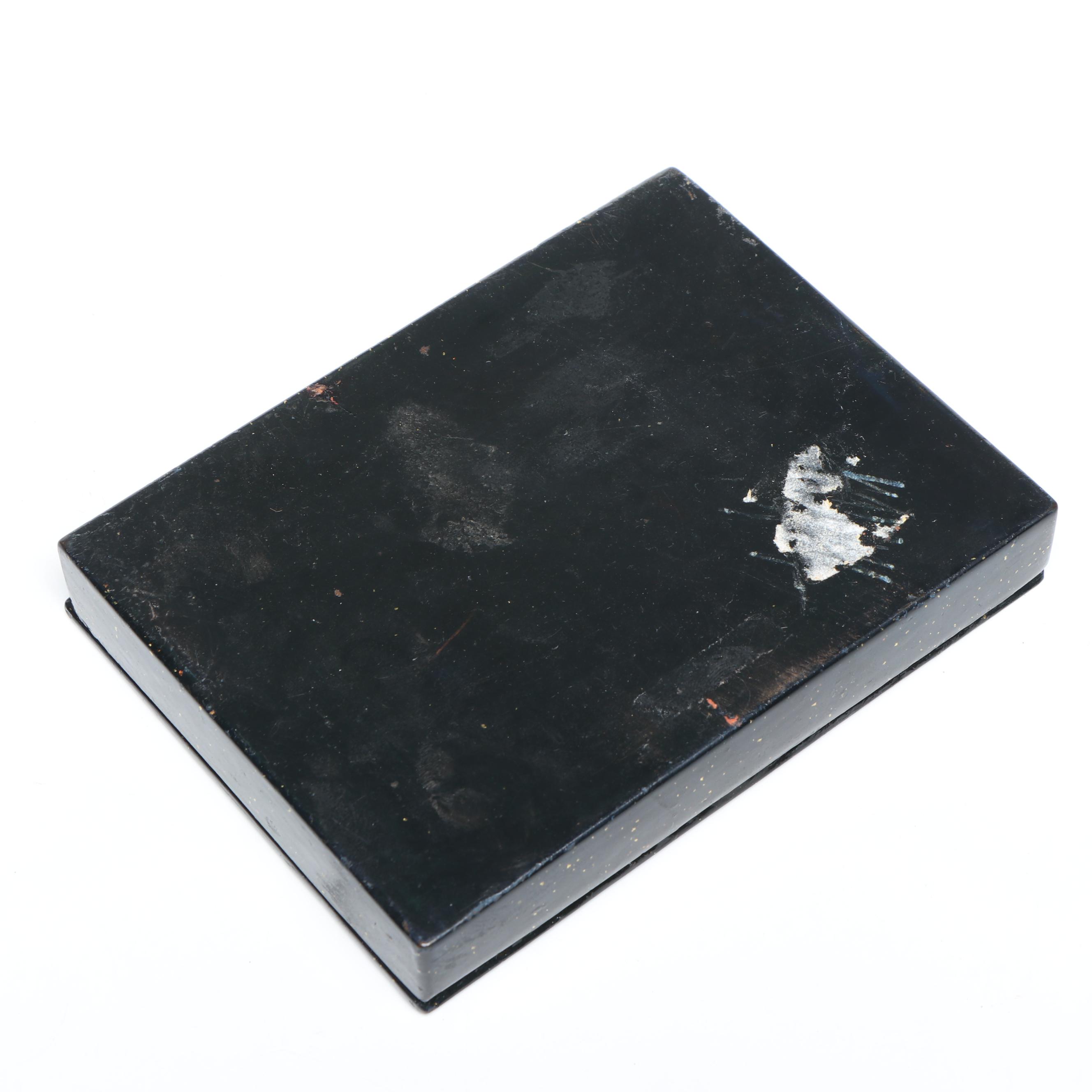 French Papier-Mâché Makeup Box with Papier-Mâché Gold Pattern Snuff Box