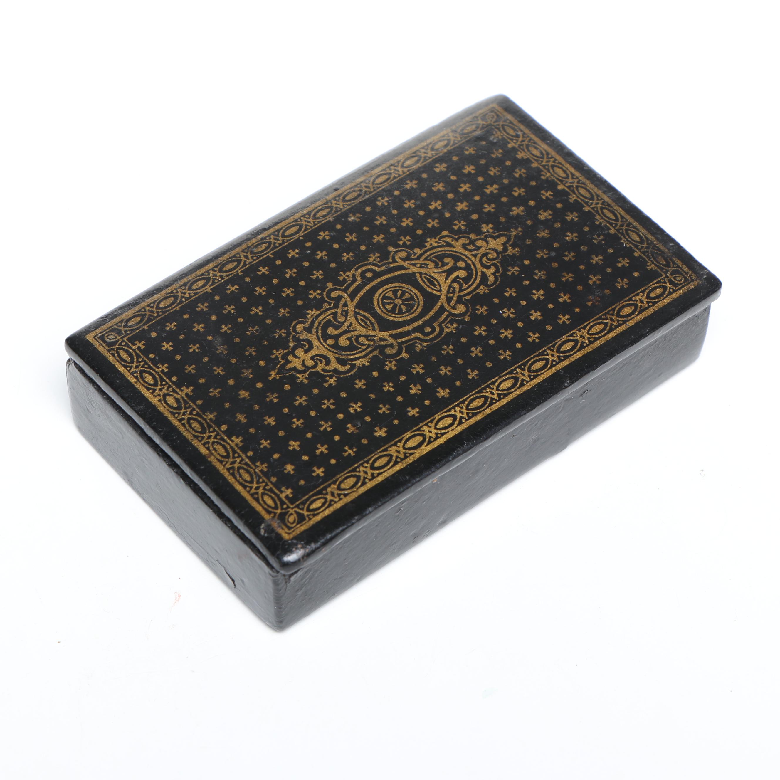 French Papier-Mâché Makeup Box with Papier-Mâché Gold Pattern Snuff Box