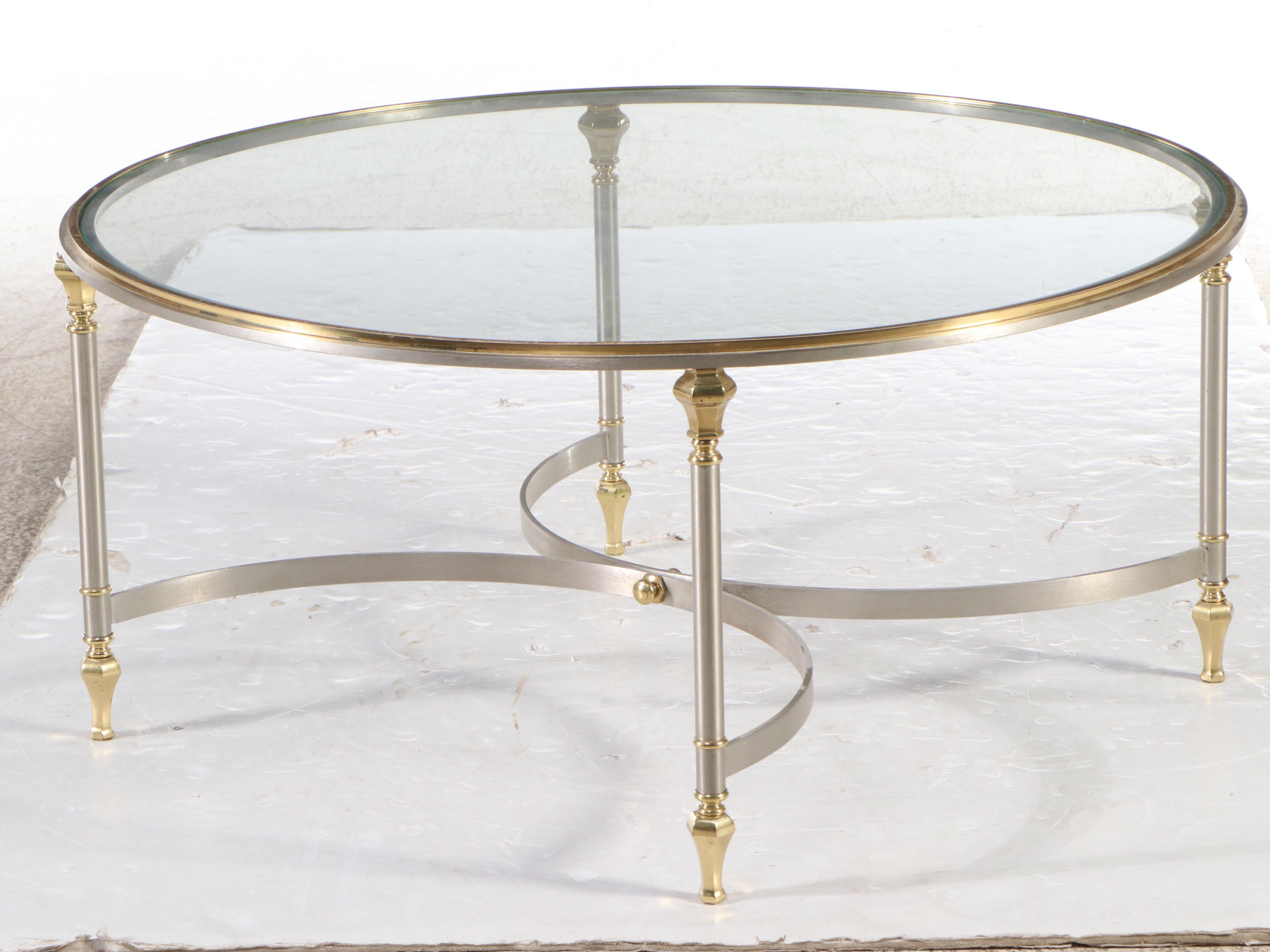 Italian Regency Style Circular Metal Glass Top Coffee Table