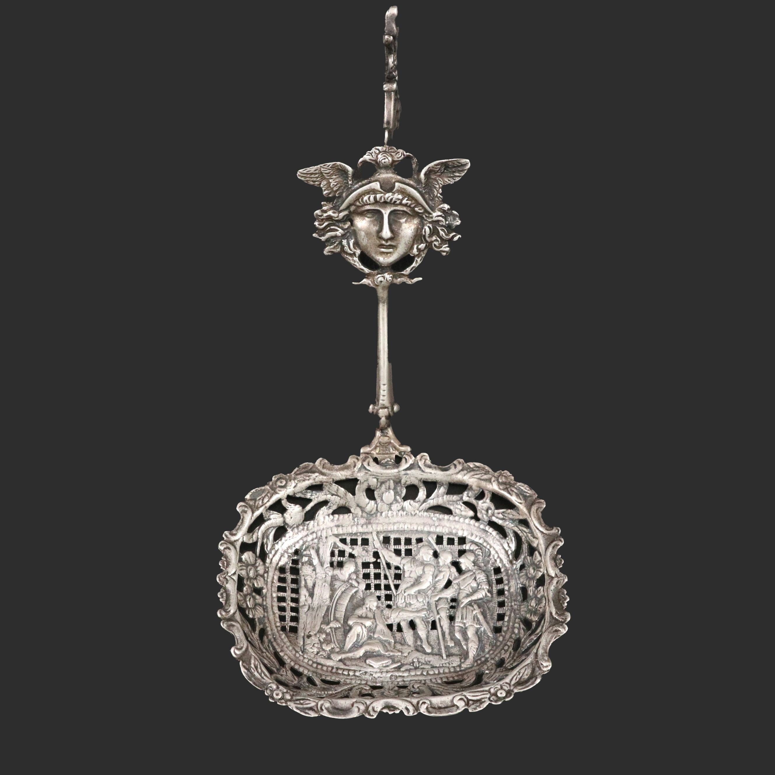 Dutch Pierced and Repoussé 800 Silver Monkey Spoon, 1890