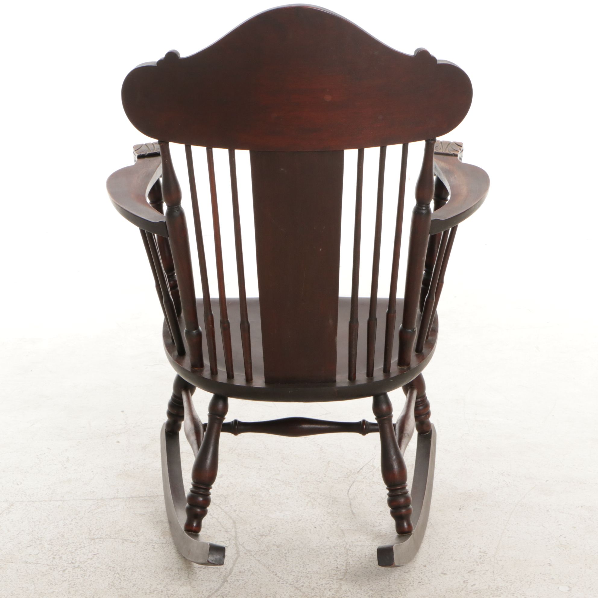 Rocking Chair with Carved Face and Mother-of-Pearl Inlay, Early 20th Century