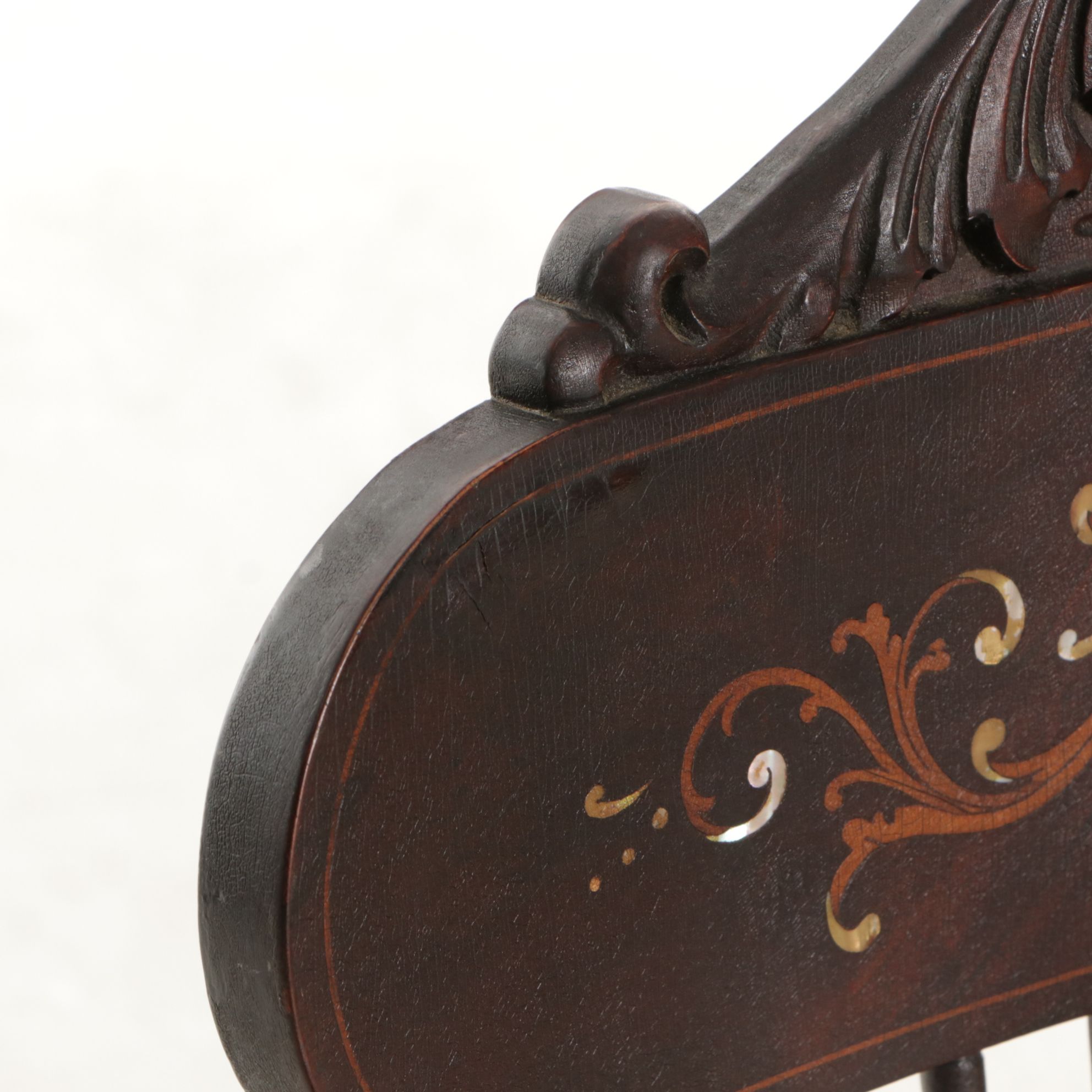 Rocking Chair with Carved Face and Mother-of-Pearl Inlay, Early 20th Century