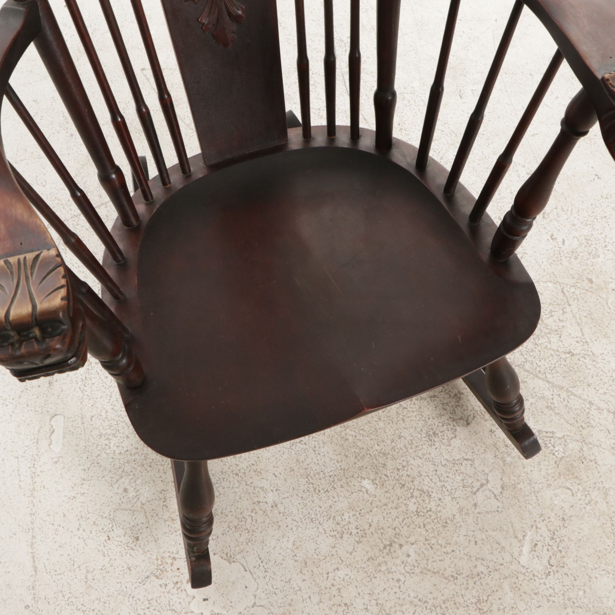 Rocking Chair with Carved Face and Mother-of-Pearl Inlay, Early 20th Century