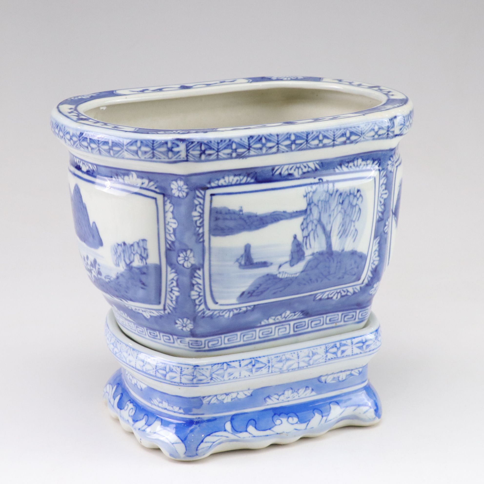 Chinese Blue & White Porcelain Planter with Stand