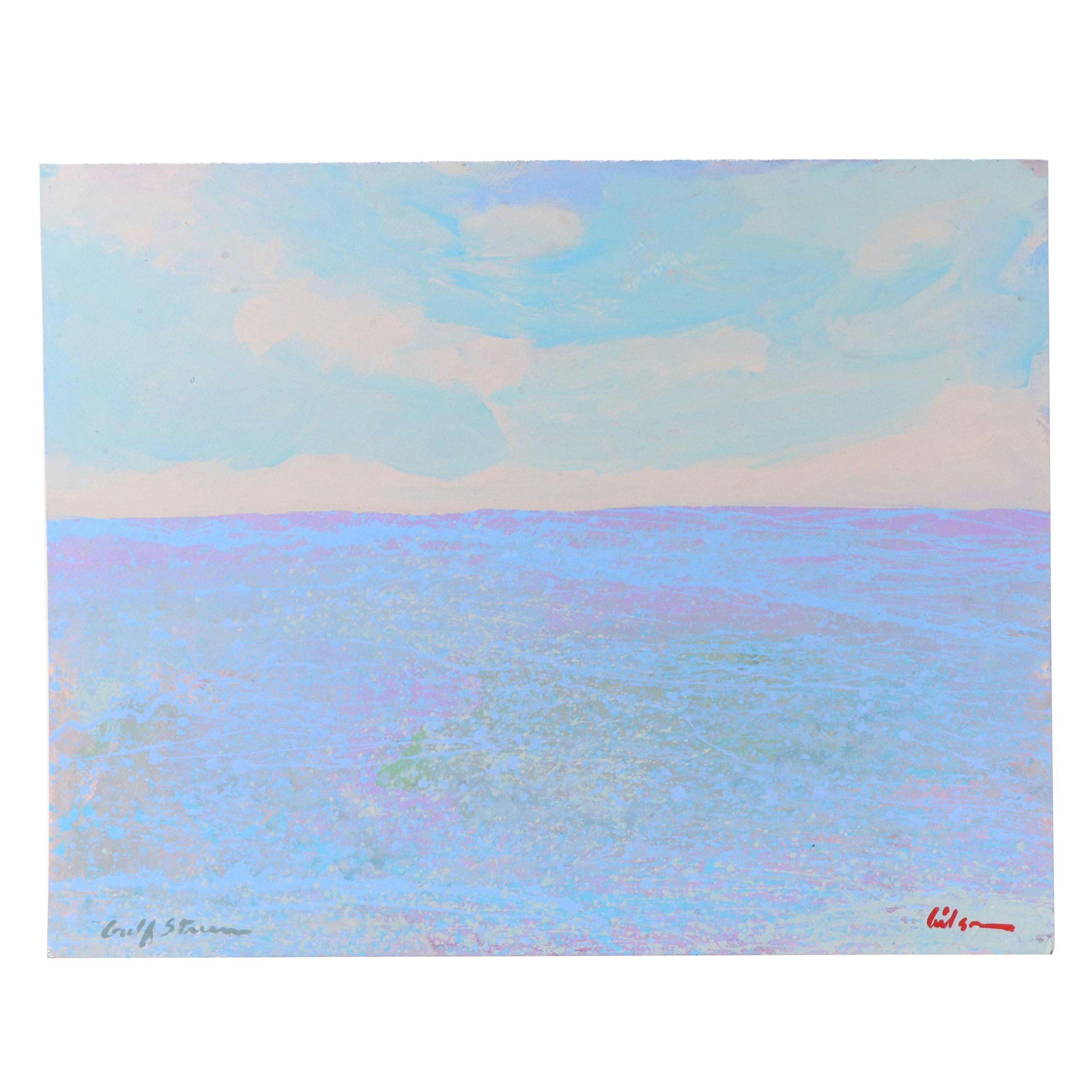 Harry Hilson Abstract Seascape Acrylic Painting "Gulf Stream," Late 20th Century