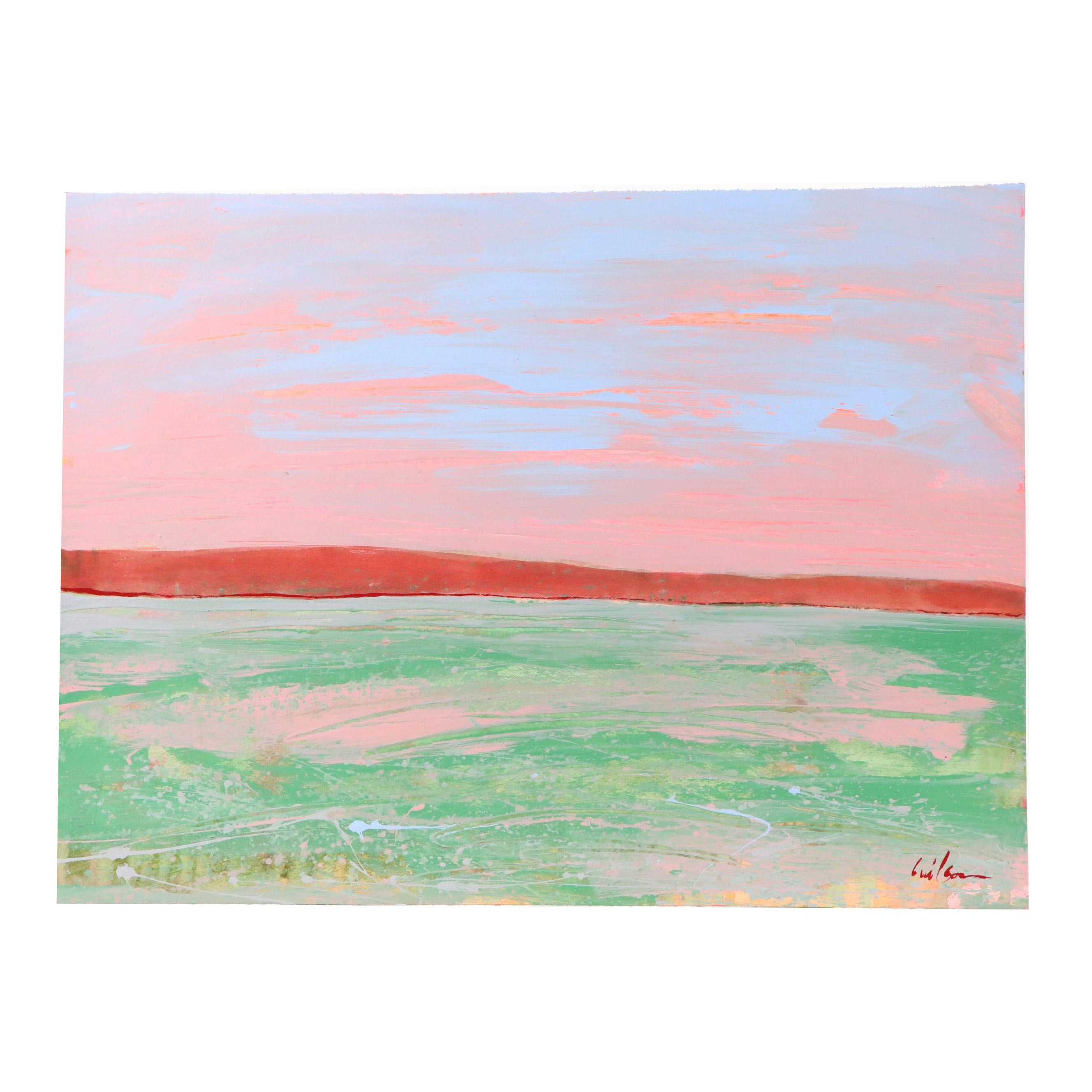 Harry Hilson Acrylic Painting of Abstracted Landscape, Late 20th Century