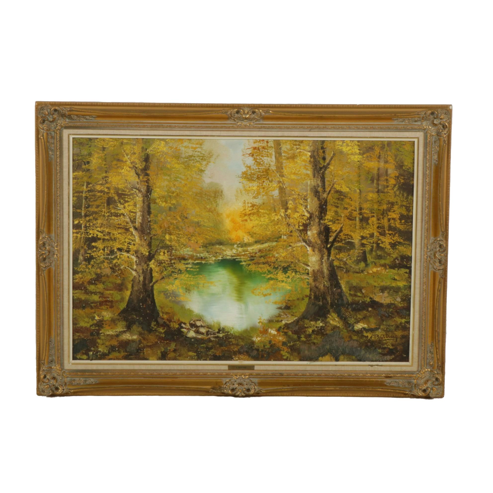 L. Berting Impasto Impressionist Forest Landscape Oil Painting