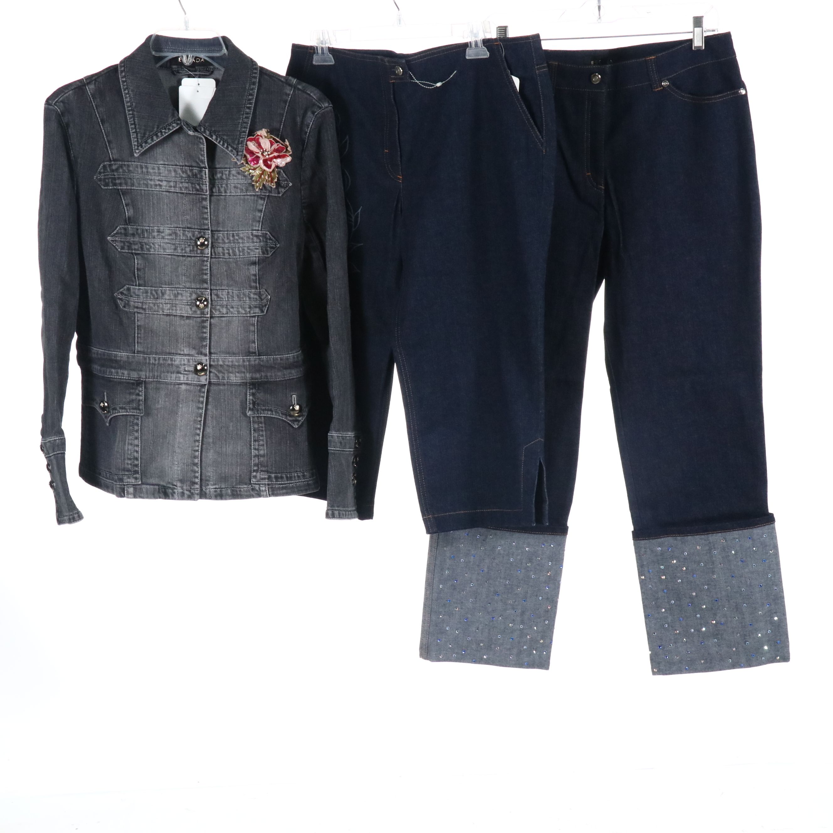 Escada Embellished Jean and Capri with Military Style Jacket with Tags