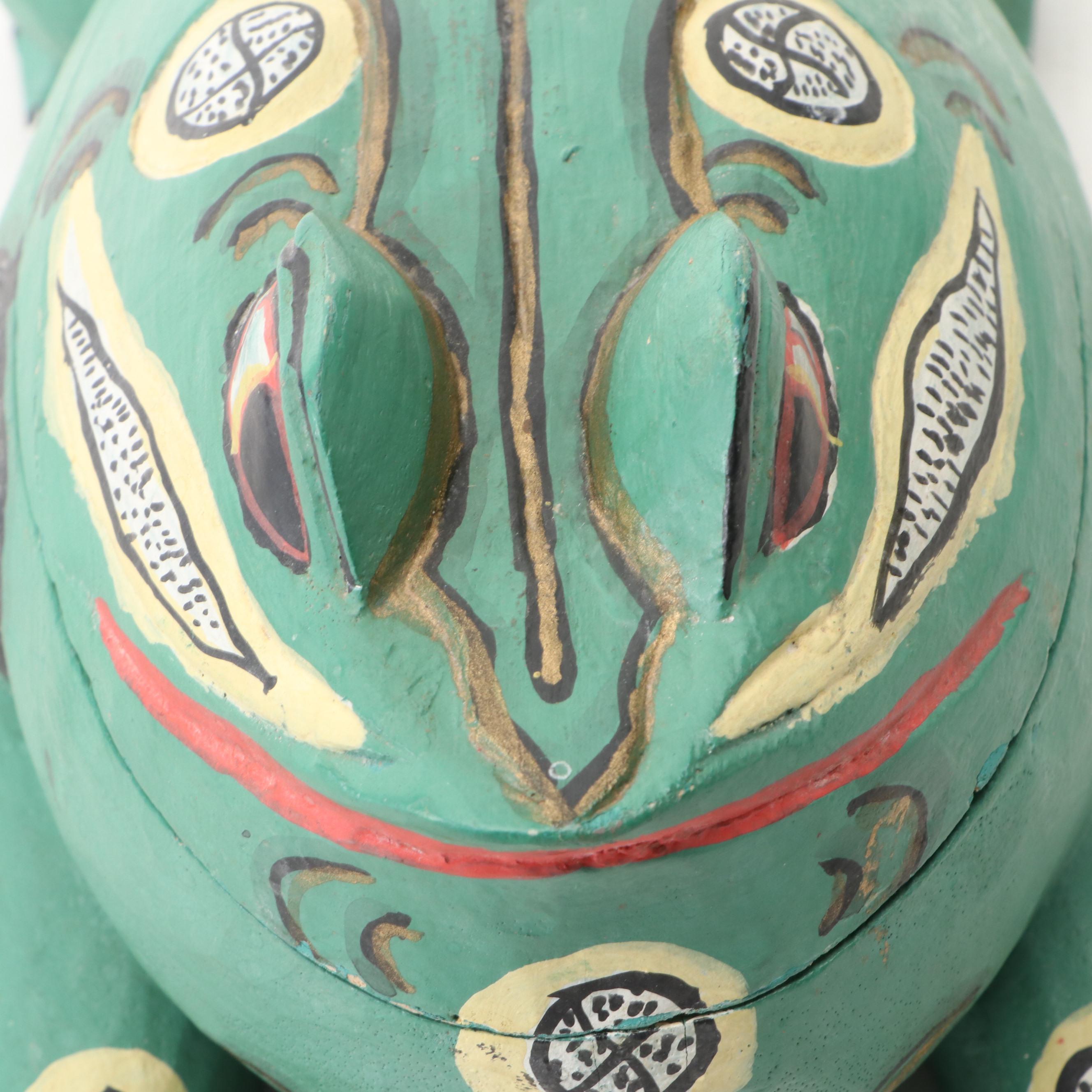 Indonesian Hand-Painted Wood Frog Vessel