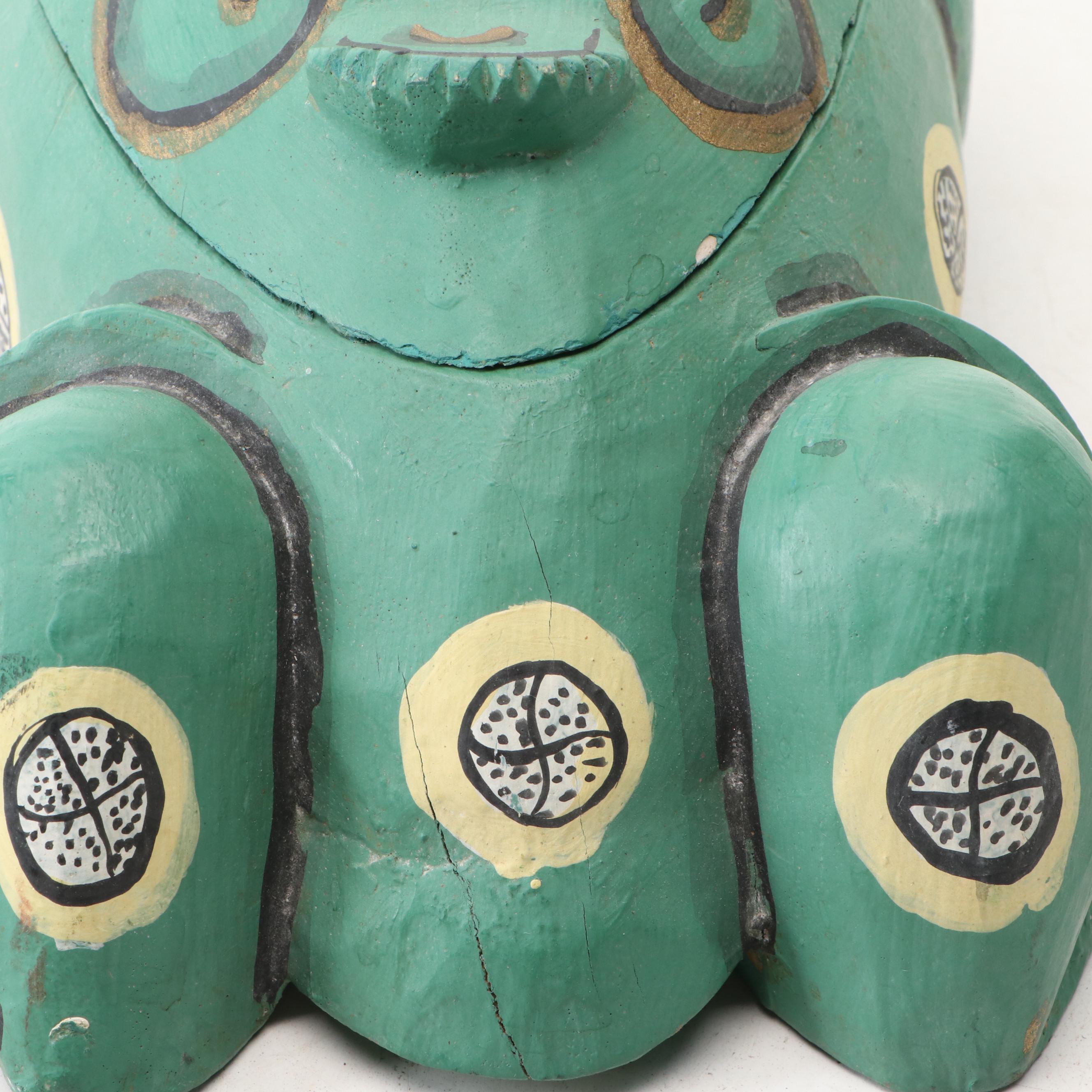 Indonesian Hand-Painted Wood Frog Vessel