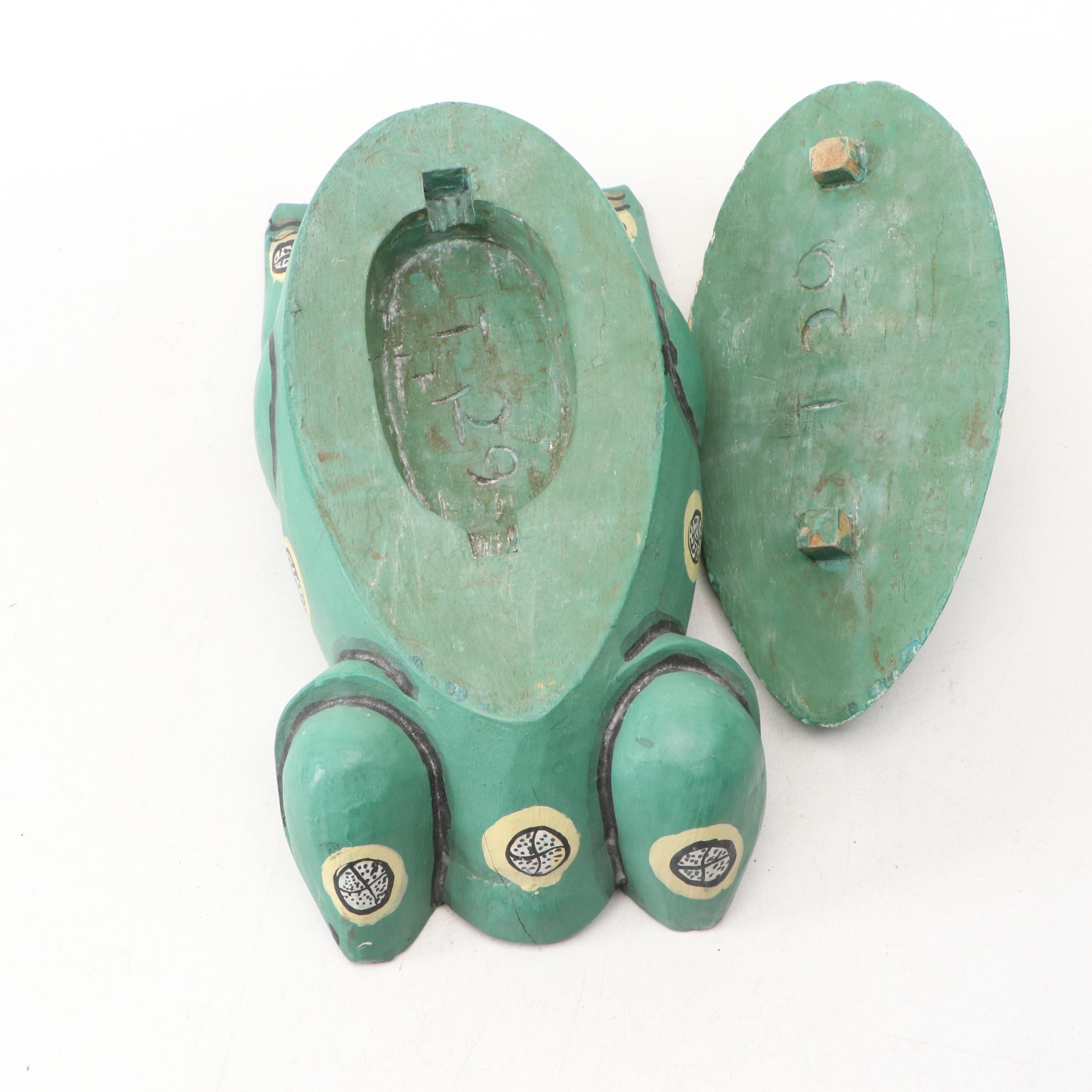 Indonesian Hand-Painted Wood Frog Vessel