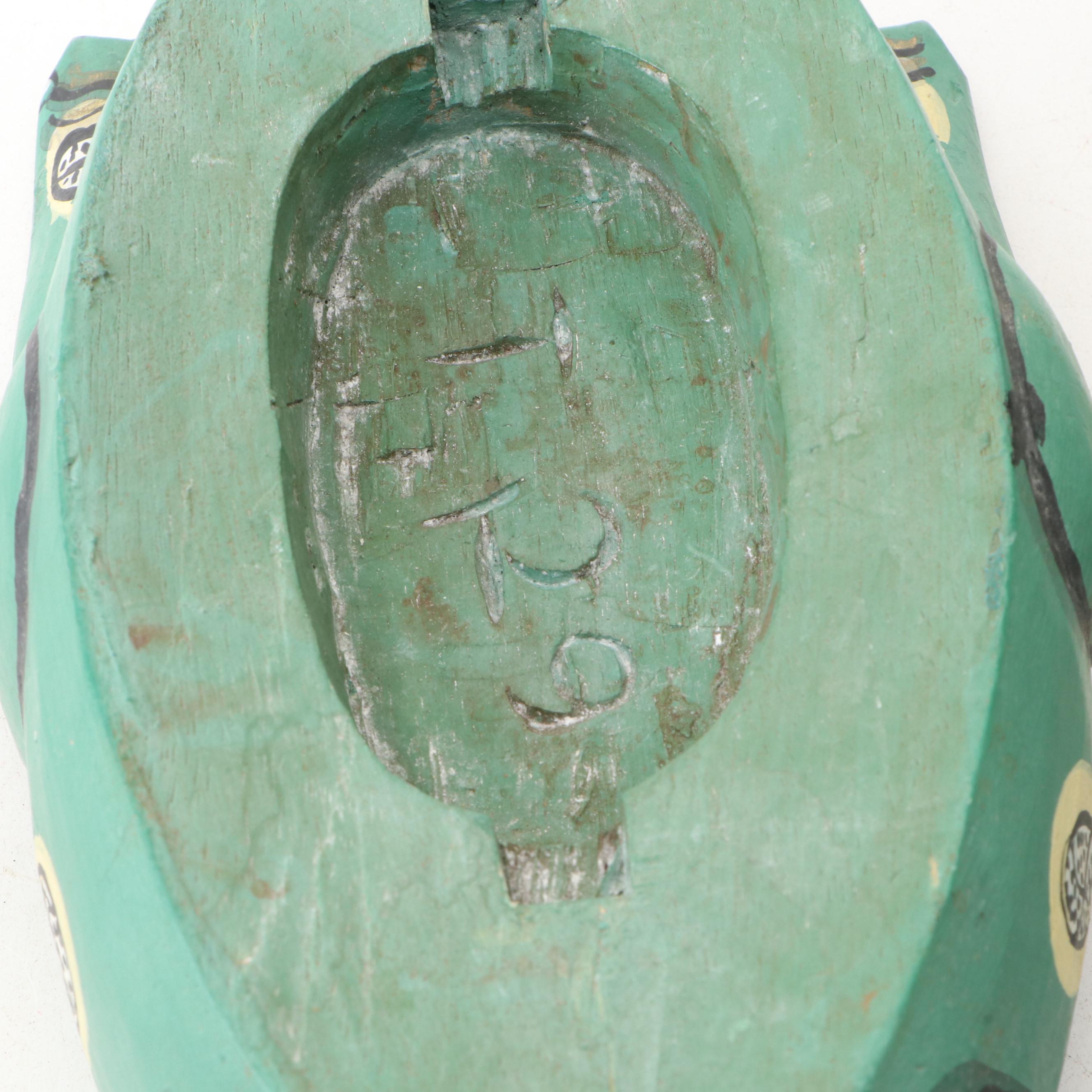 Indonesian Hand-Painted Wood Frog Vessel