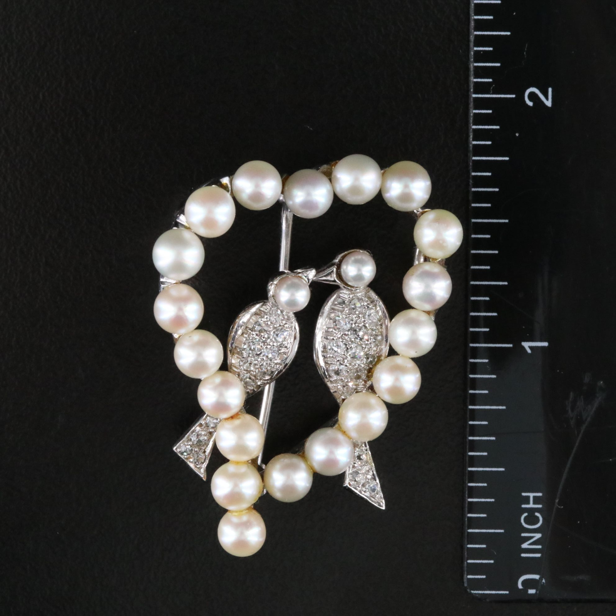Vintage 14K Pearl and 0.64 CTW Diamond Love Bird Heart Converter Brooch