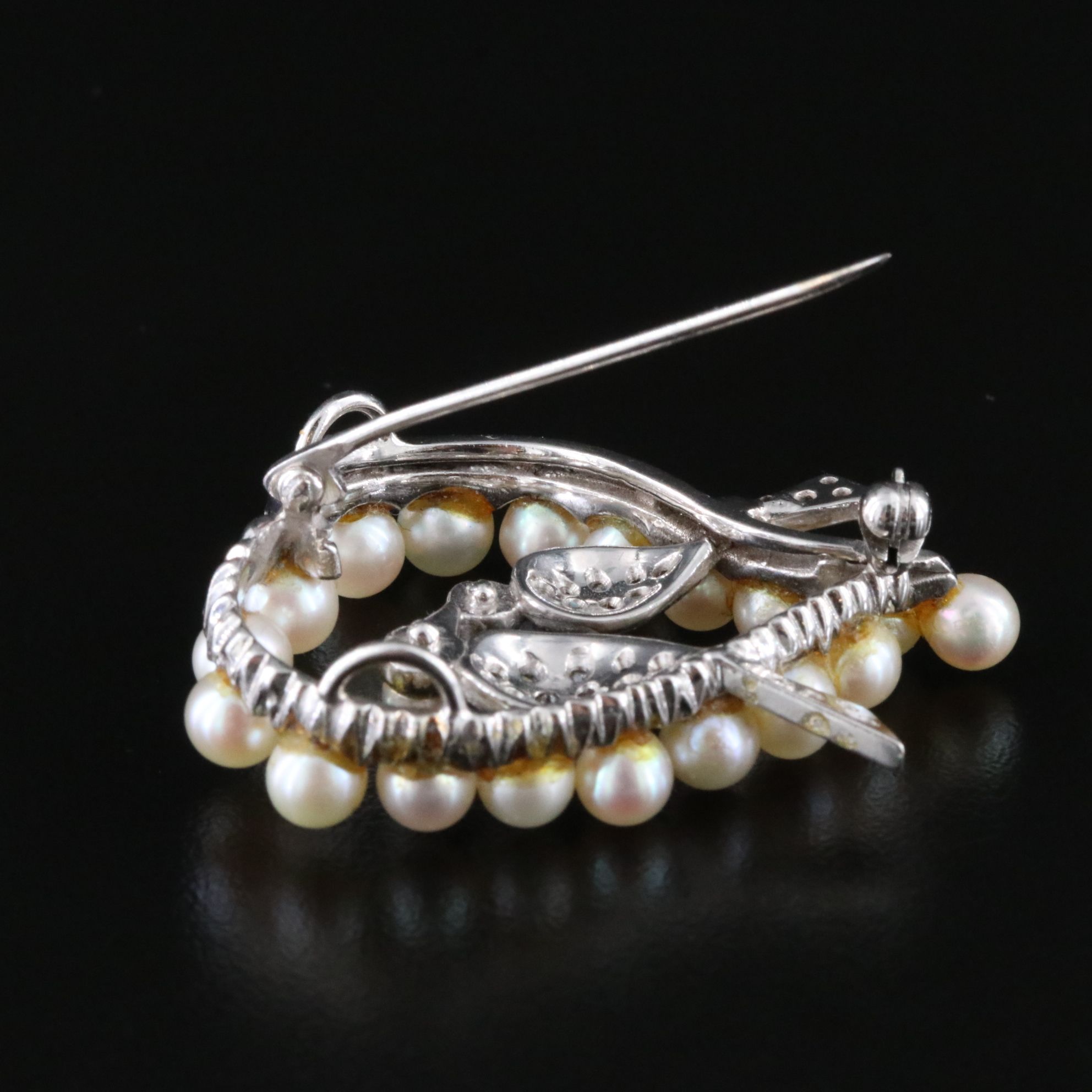 Vintage 14K Pearl and 0.64 CTW Diamond Love Bird Heart Converter Brooch