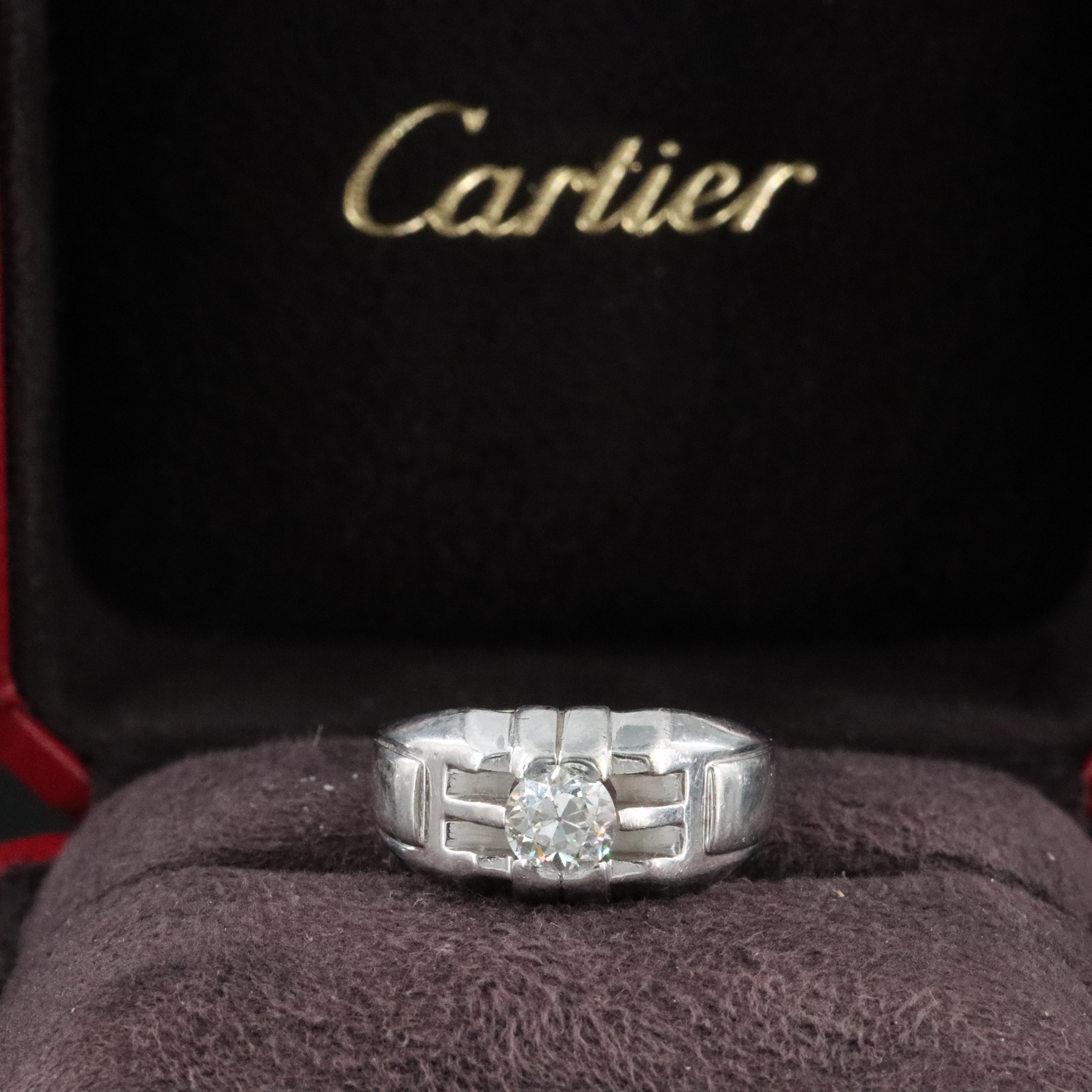 Vintage Cartier Platinum 0.88 CT Solitaire Diamond Ring